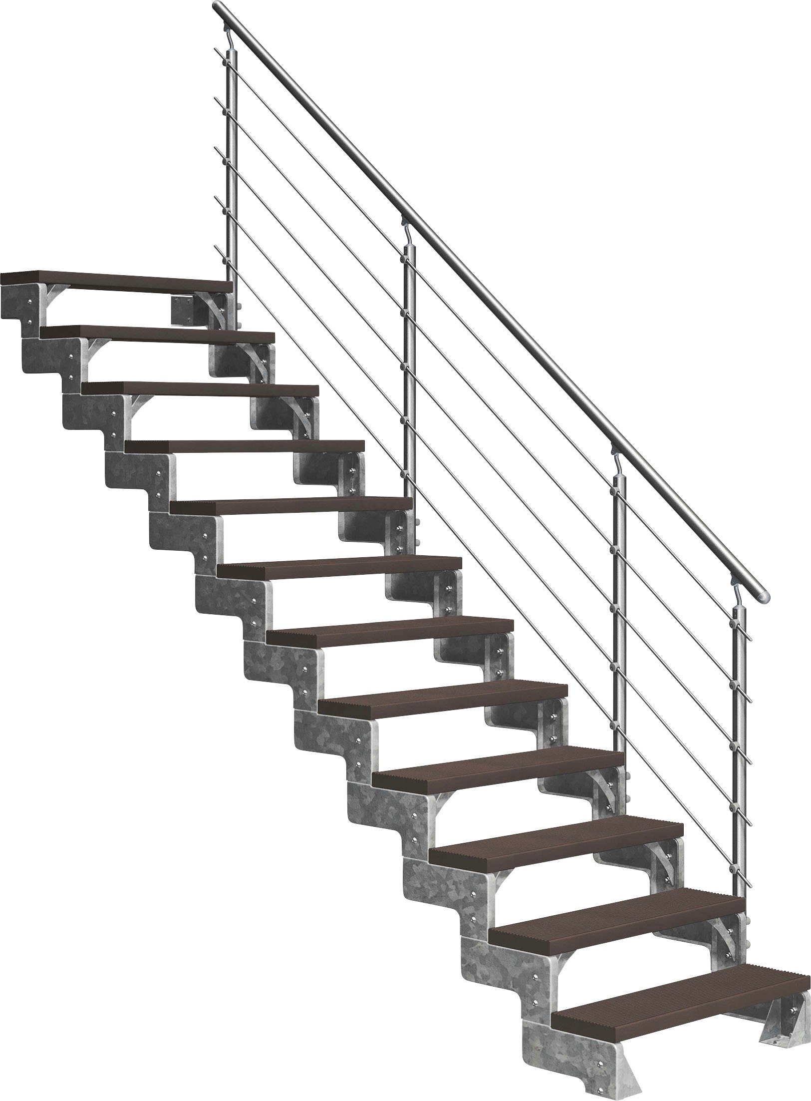 offen, Außentreppe Stufen Gardentop, einseitigem Dolle TRIMAX®-Stufen inkl. 14 308 Geschosshöhen bis Alu/Metall/ES für cm, dunkelbraun,