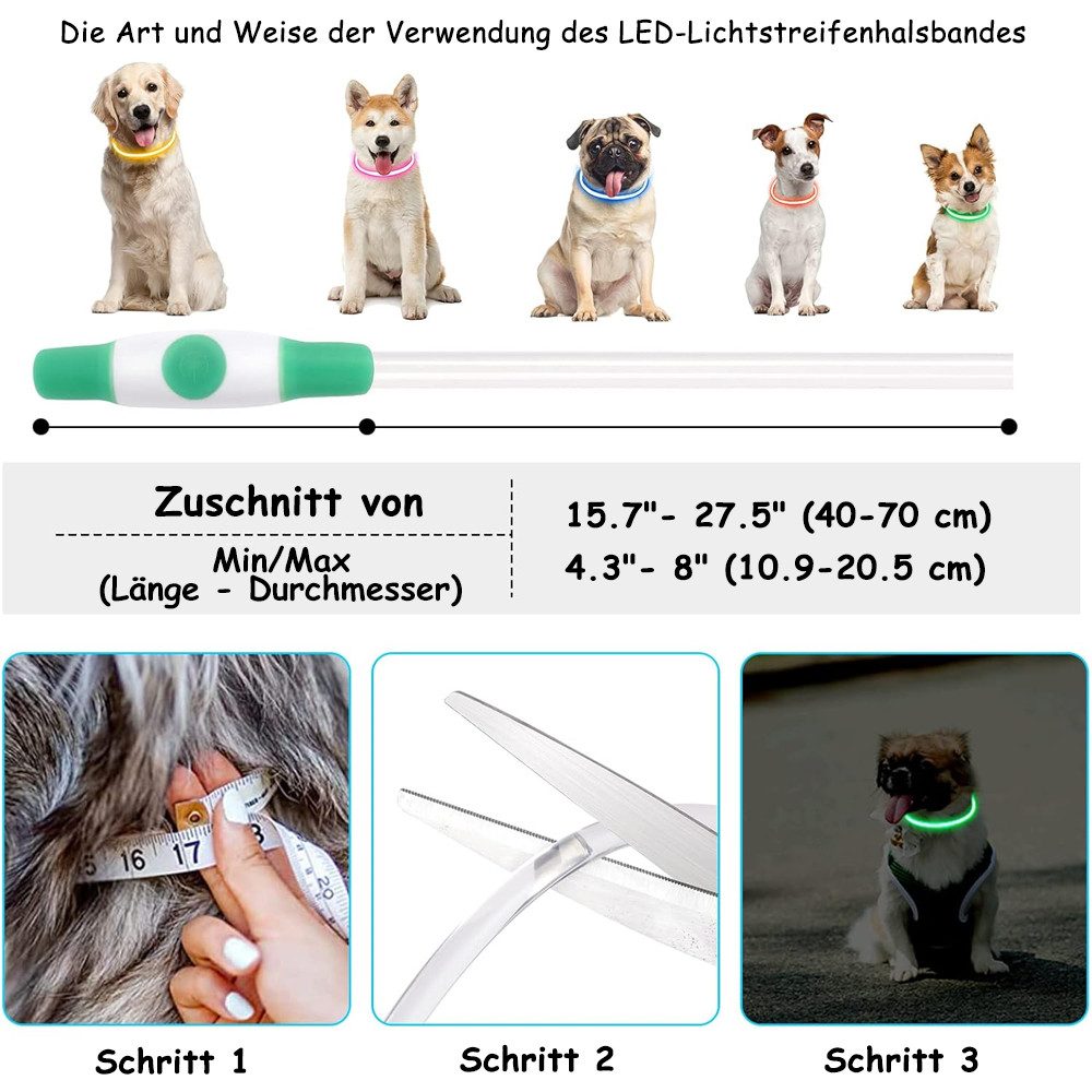 TUWENA Hunde-Halsband Leuchthalsband Hund USB Aufladbar, Wasserdicht Hundehalsband Leuchtend, 3 Beleuchtungsmodi, LED Halsband für Kleine, Mittlere und Große Hunde