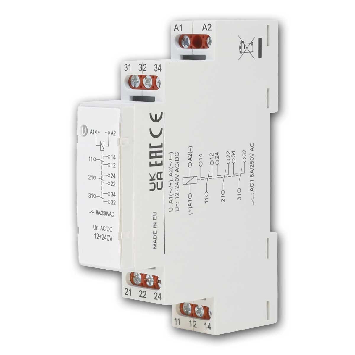 world-trading-net Relais-Modul Installationsrelais 8A, 12-230 VUC, 3 Wechsler