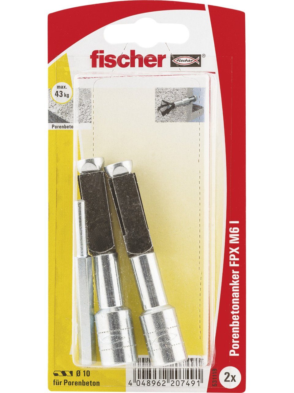 und 75 Fischer FPX - Dübel-Set fischer mm Porenbetonanker Stück x Schrauben- 6.0 2