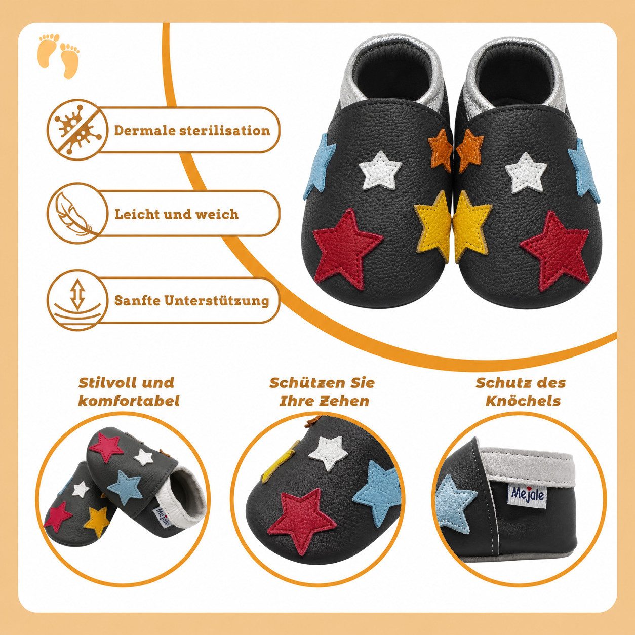 Mejale Mejale Leder Krabbelschuhe Babyschuhe Lauflernschuhe 100% Leder Hausschuh 100%Leder – Bild 3 von 5