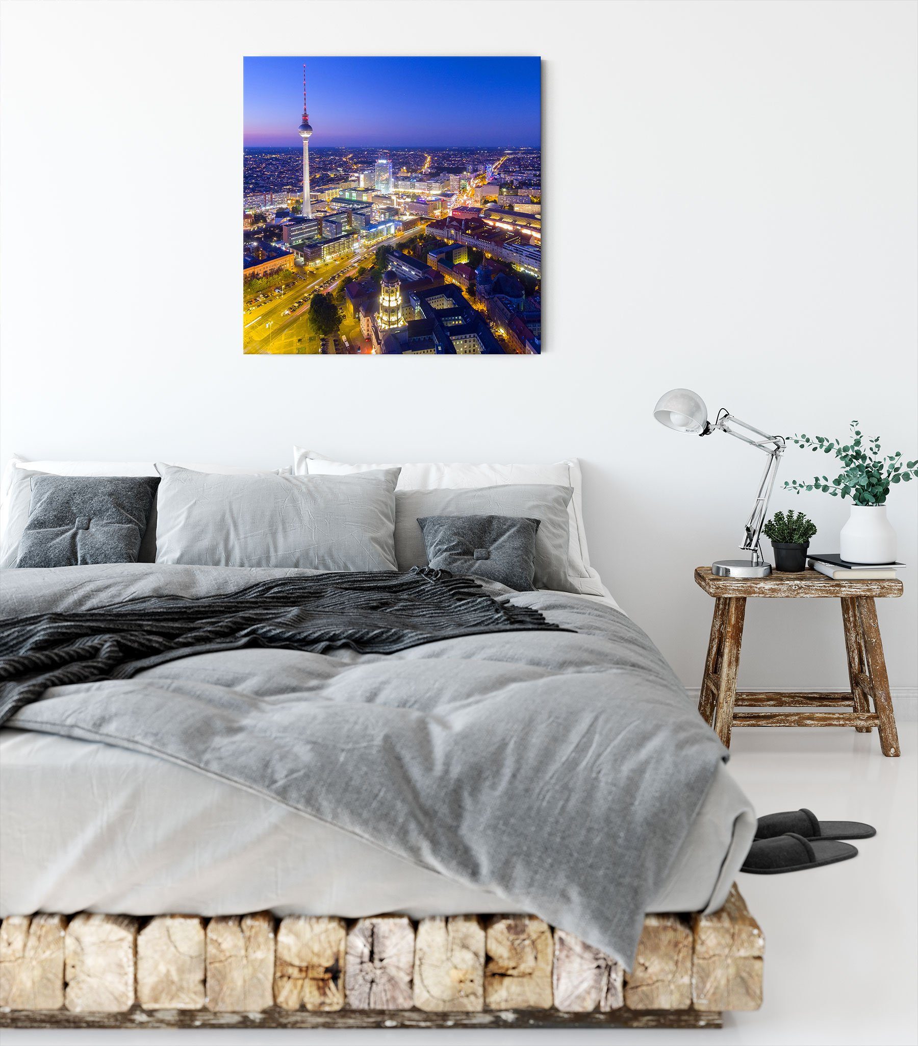 Panorama Panorama, Berlin Leinwandbild inkl. Leinwandbild bespannt, City fertig St), Pixxprint City (1 Berlin Zackenaufhänger