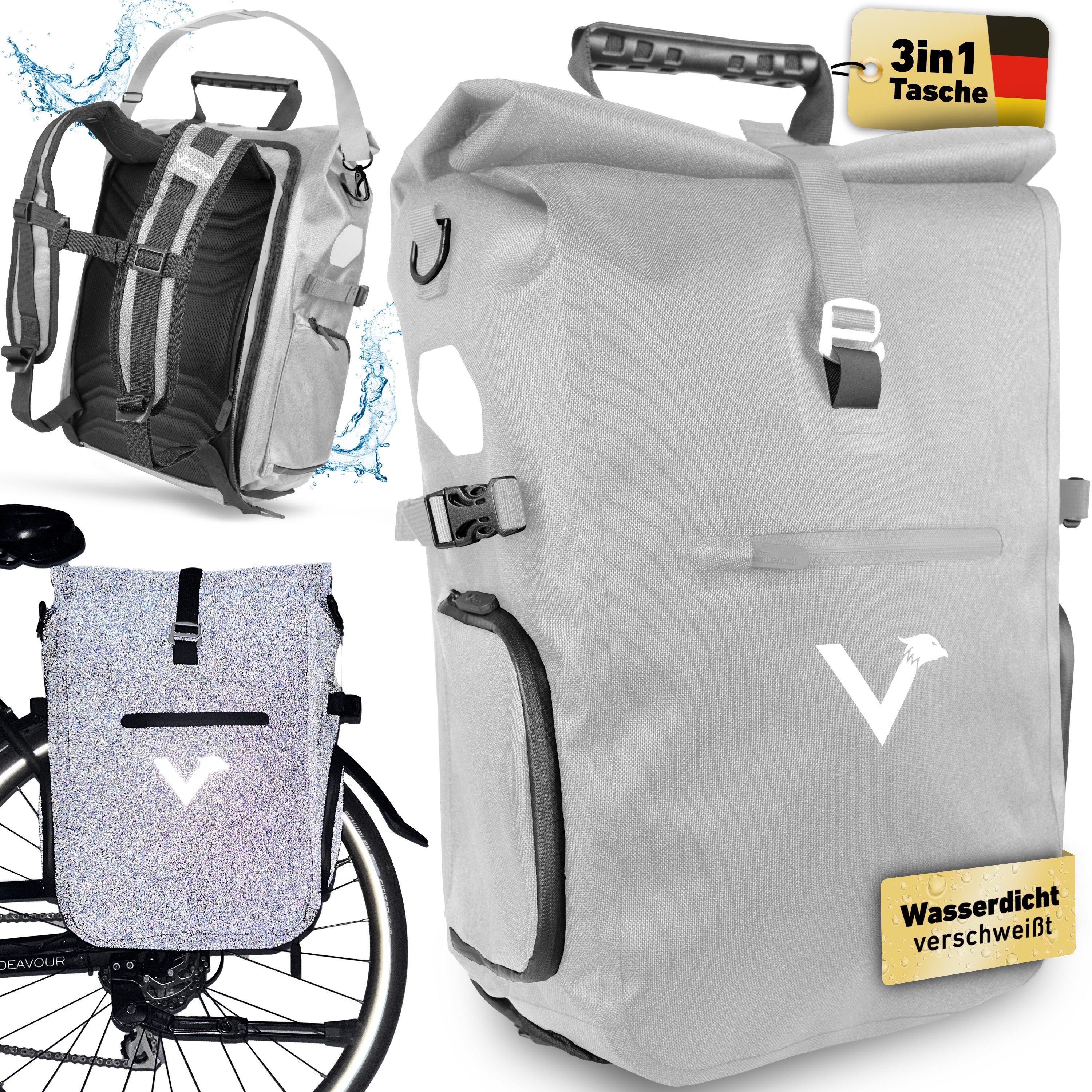 Valkental Fahrradtasche Pro Gepäckträgertasche, Rucksack & Umhängetasche, wasserdicht, Hochwertiges Nylon 23 L