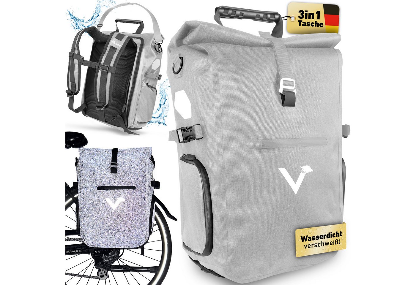 Valkental Fahrradtasche Pro Gepäckträgertasche, Rucksack & Umhängetasche, wasserdicht, Hochwertiges Nylon 23 L