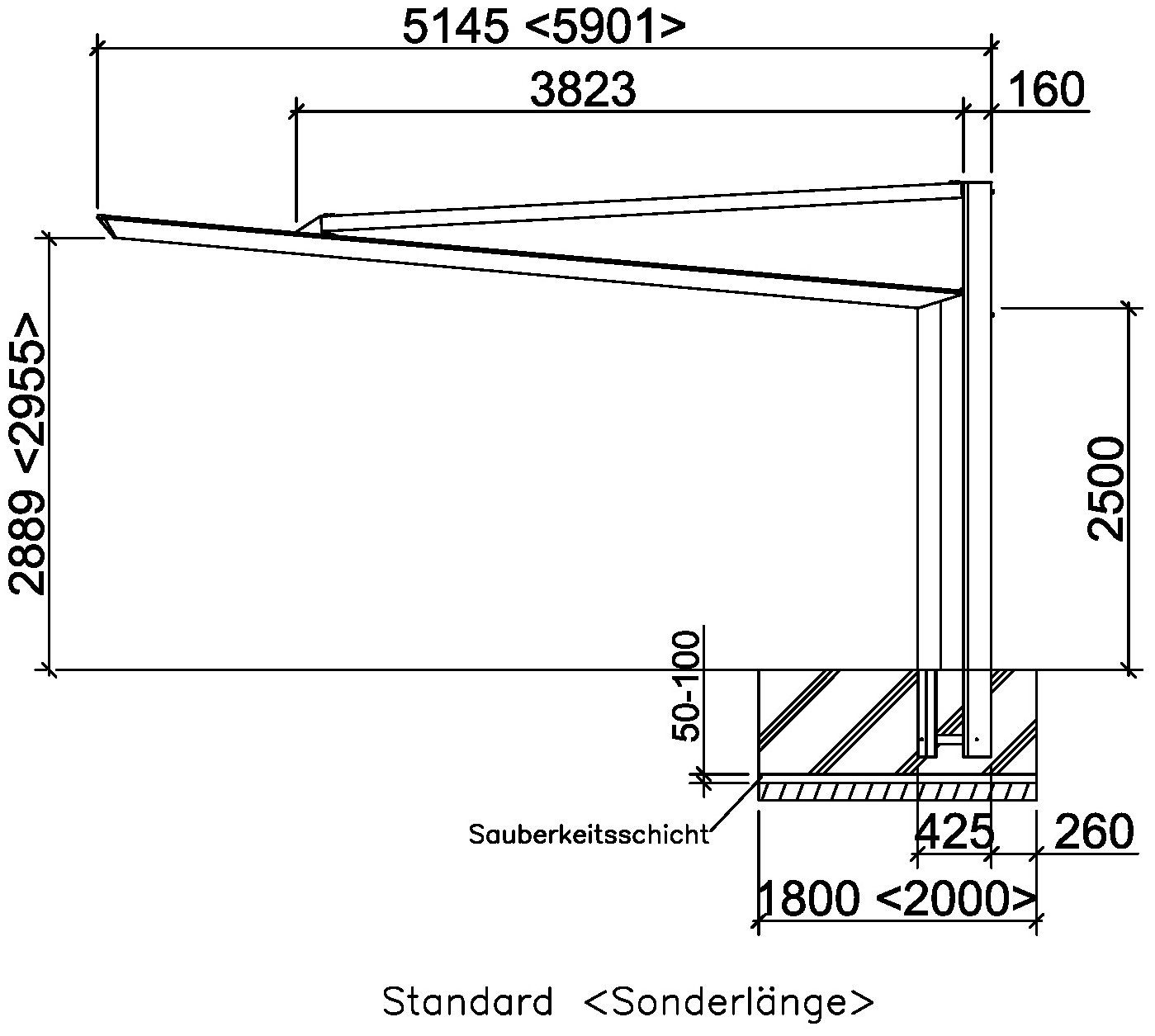 Ximax Einzelcarport Einfahrtshöhe, Edelstahl-Look 210 My-Port BxT: Standard, Aluminium, cm Next Typ cm, 2351 Typ 233x515 60