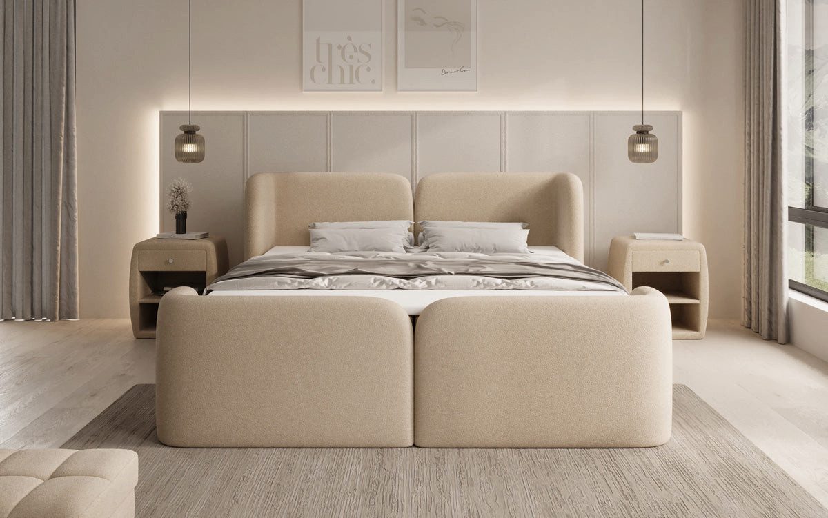 Luxusbetten24 Boxspringbett Riva in Bouclé mit Stauraum, wahlweise mit oder ohne Topper – Bild 3 von 4