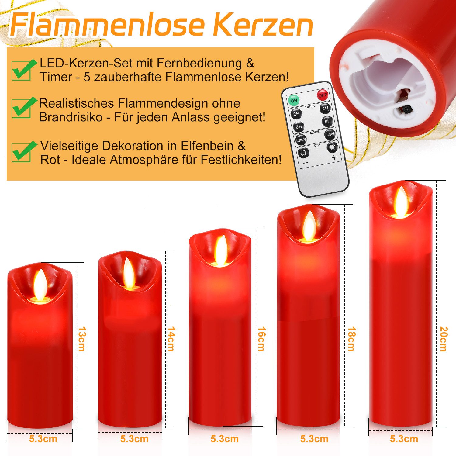 Clanmacy LED-Kerze 5er Set LED Kerzen Weihnachtsdeko Flammenlose Timer Fern günstig online kaufen