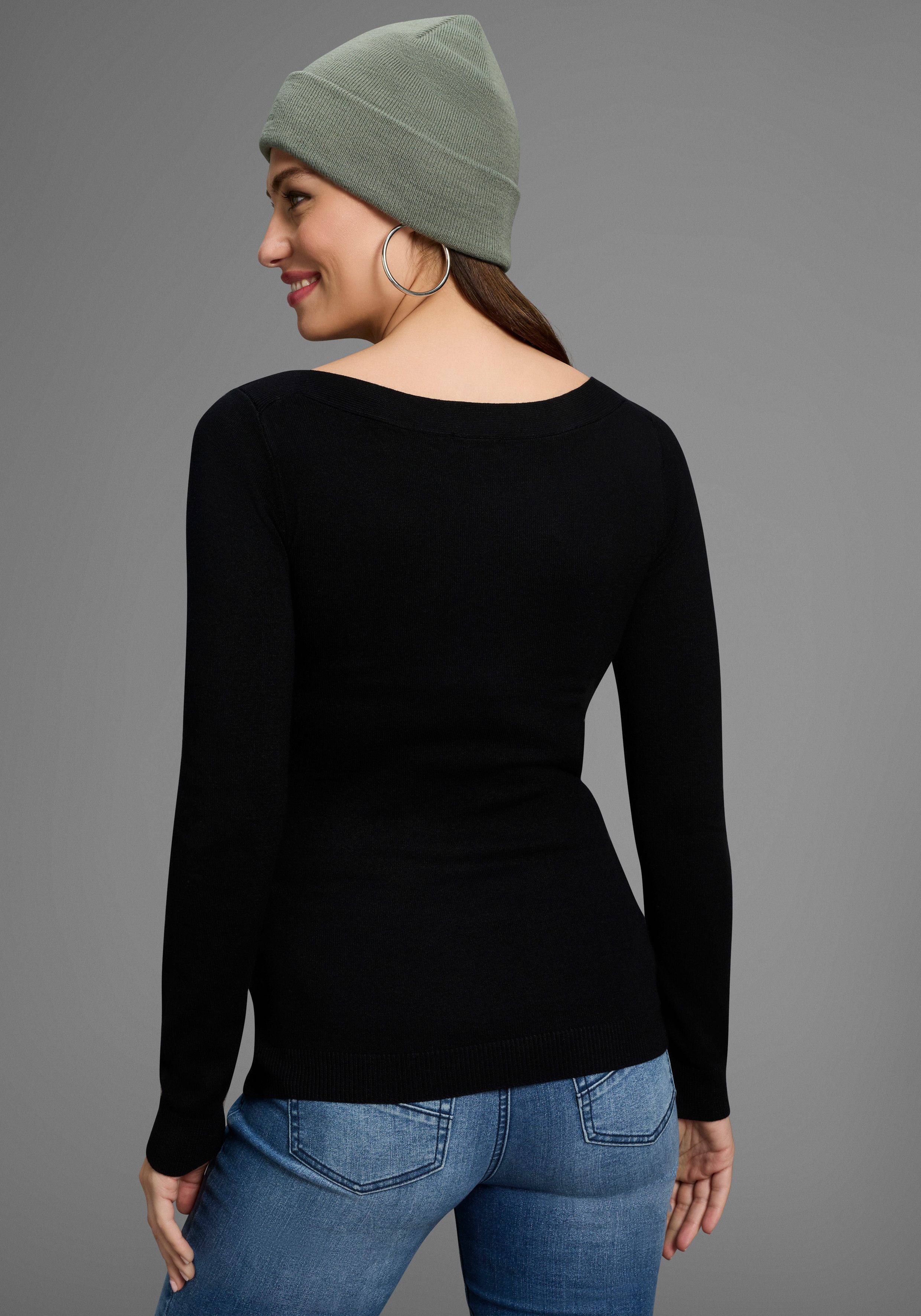 Bruno Banani Strickpullover mit Mesh-Einsatz - günstig online kaufen