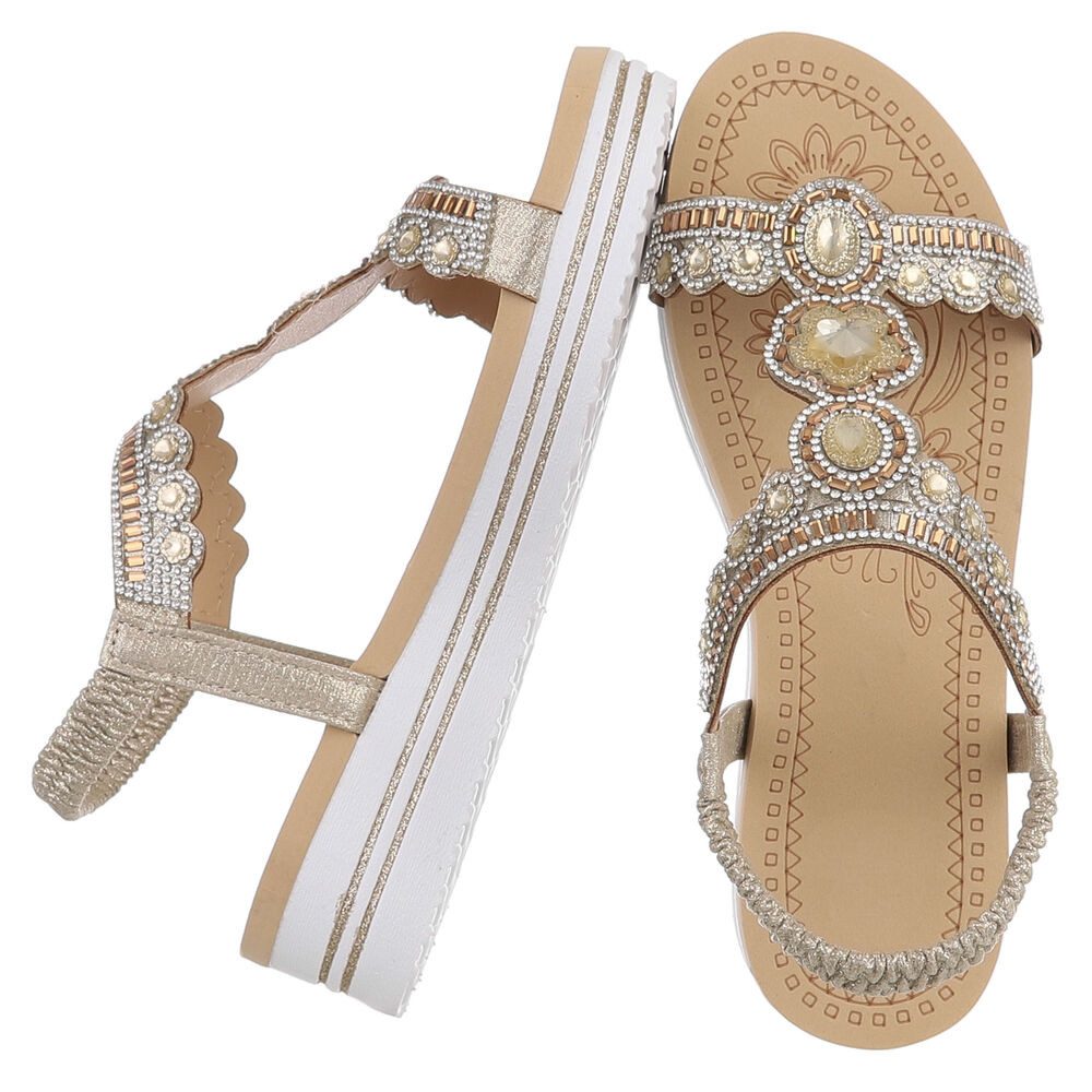 Ital-Design Damen Sandalette mit Schmucksteinen und Plateau Plateausandaletten (91970807) Keilabsatz/Wedge Keilsandaletten in Gold
