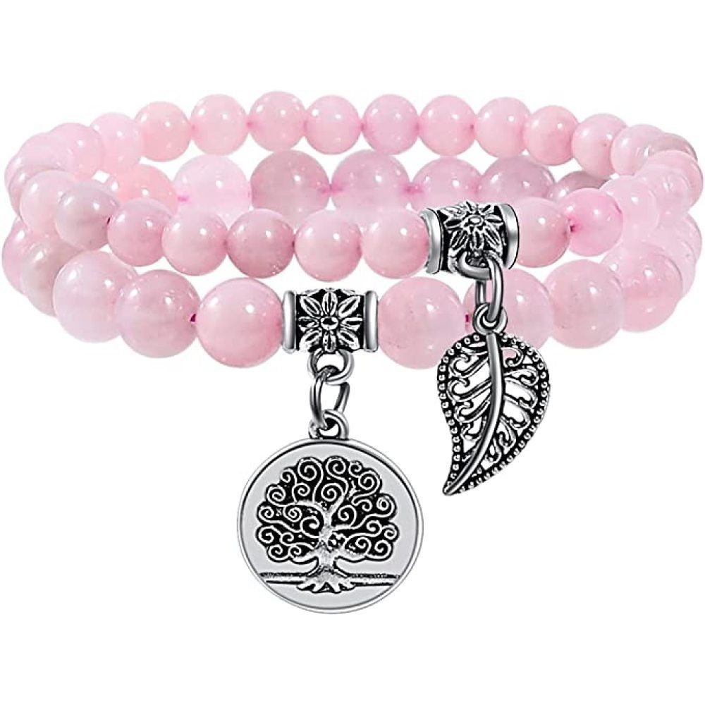 GelldG Armband Chakra Armband für Frauen, Natürliches Kristall Heilsteine Armband ‎‎rosa
