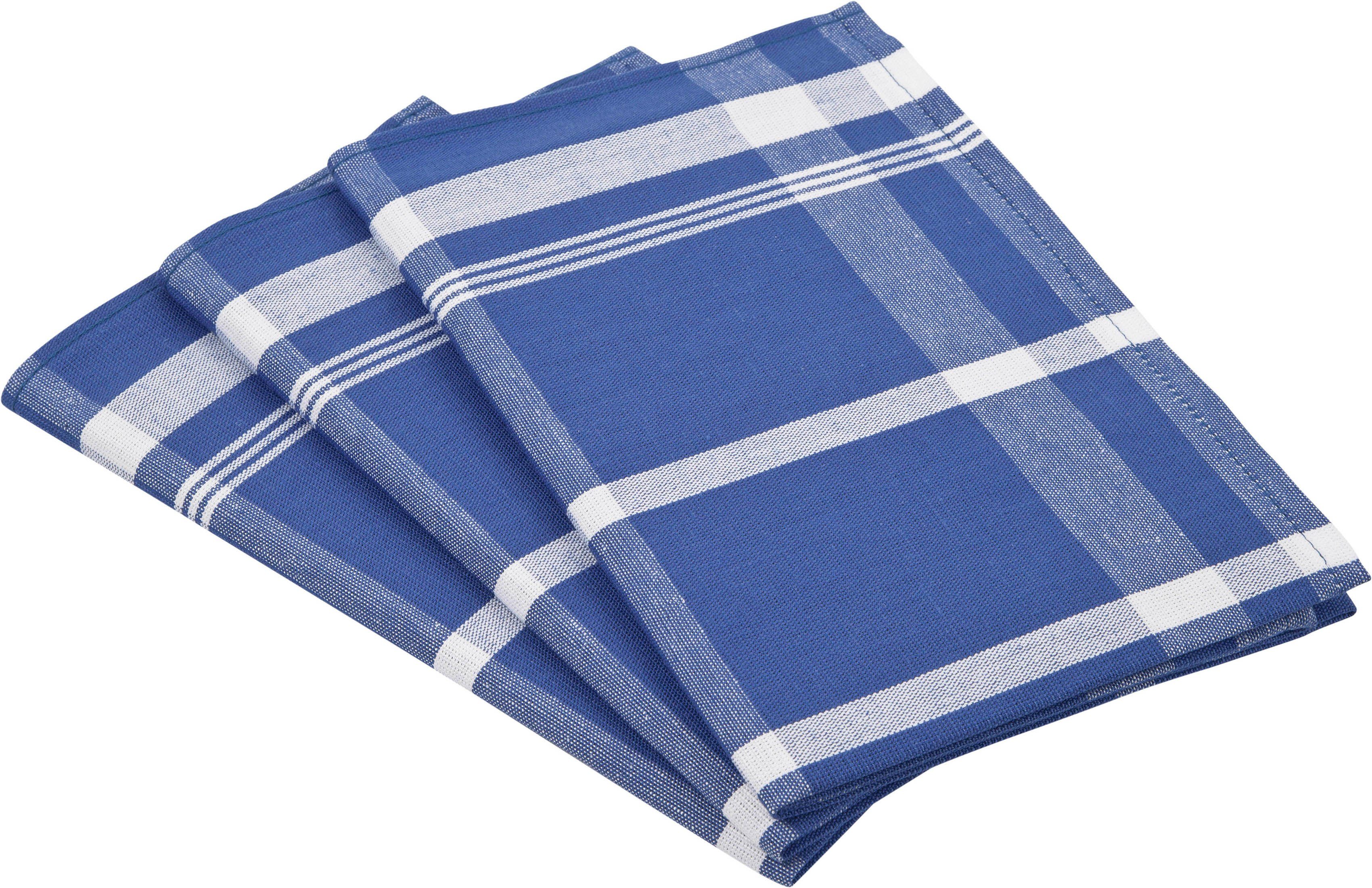 ROSS Geschirrtuch Exclusiv, (Set, 3-tlg), Blockkaro, 50% Baumwolle, 50% Leinen, 50x70 cm blau