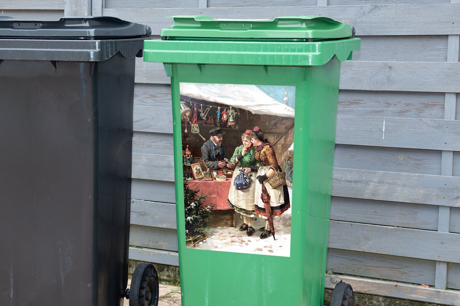 - (1 Weihnachtsmarkt Mülltonne, Vintage Container, Abfalbehälter Mülleimer-aufkleber, MuchoWow Weihnachten Wandsticker - Porträt Sticker, St),