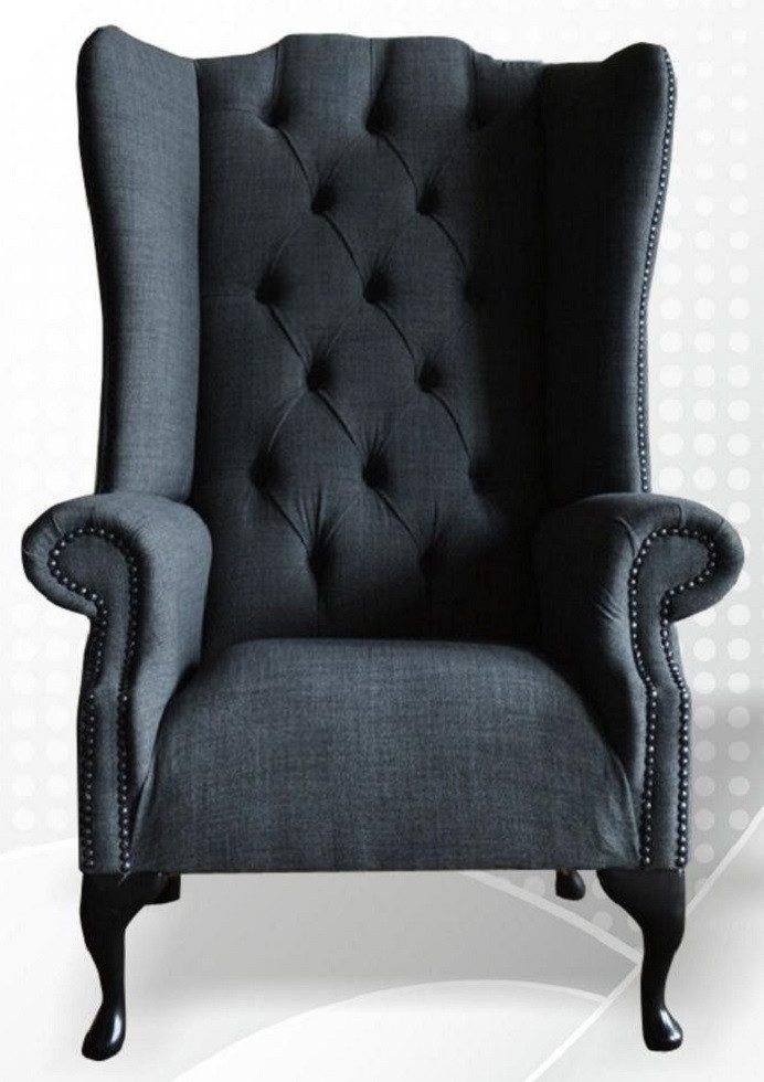 Xlmoebel Ohrensessel Polstersessel Chesterfield-Design in Grau aus Textilstoff (1-St., Sessel), Hergestellt in Europa