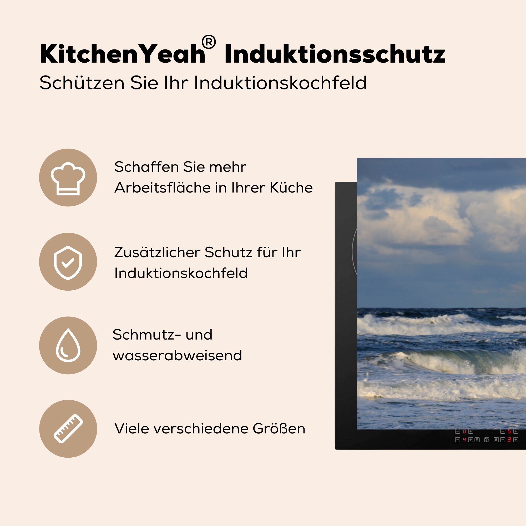 cm, Induktionskochfeld - küche, (1 Möwe 81x52 für MuchoWow Ceranfeldabdeckung tlg), - Herdblende-/Abdeckplatte Schutz Wasser, die Vinyl, Ostsee