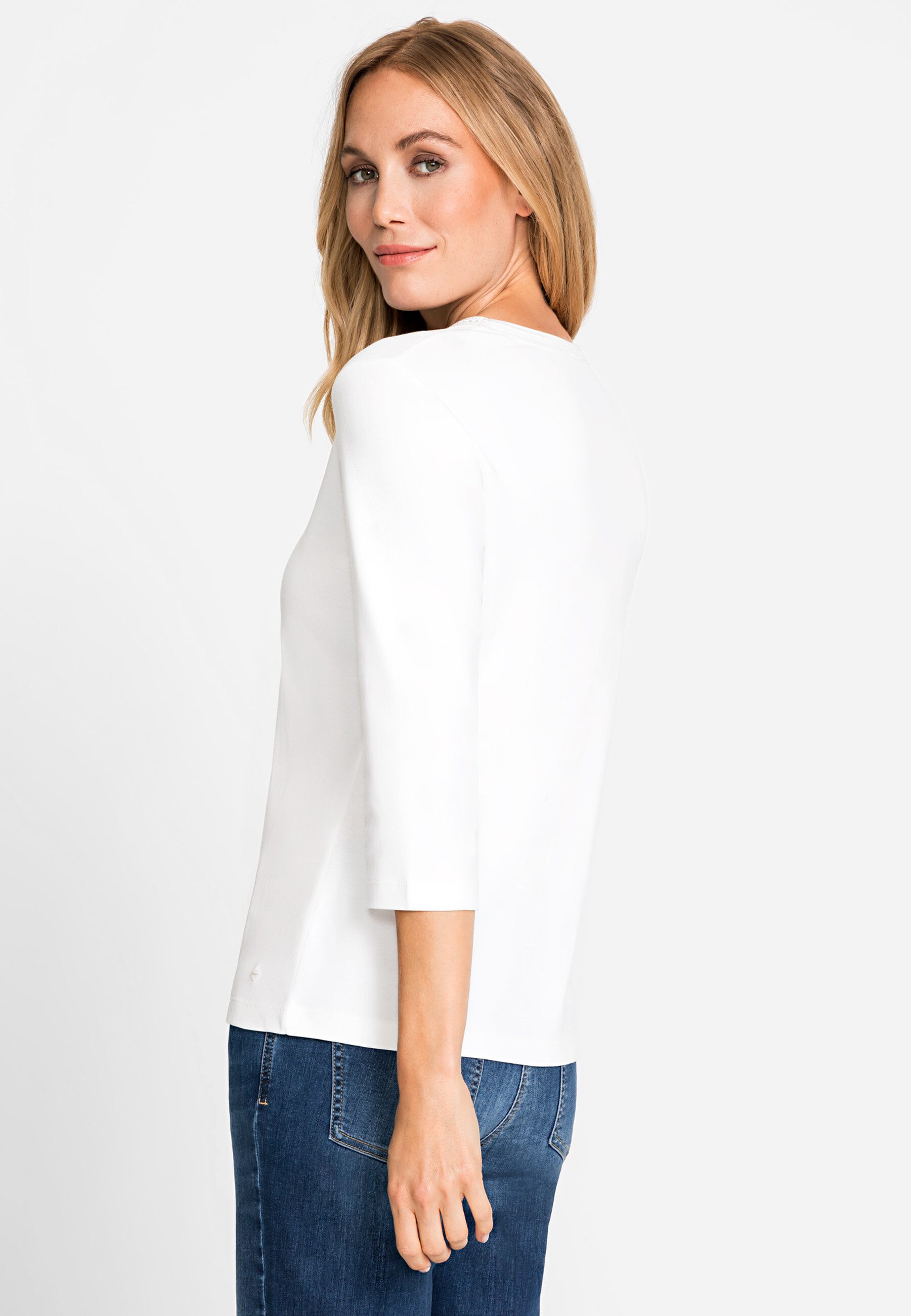 Olsen T-Shirt Shirt mit dekorativen Steinchen am V-Ausschnitt