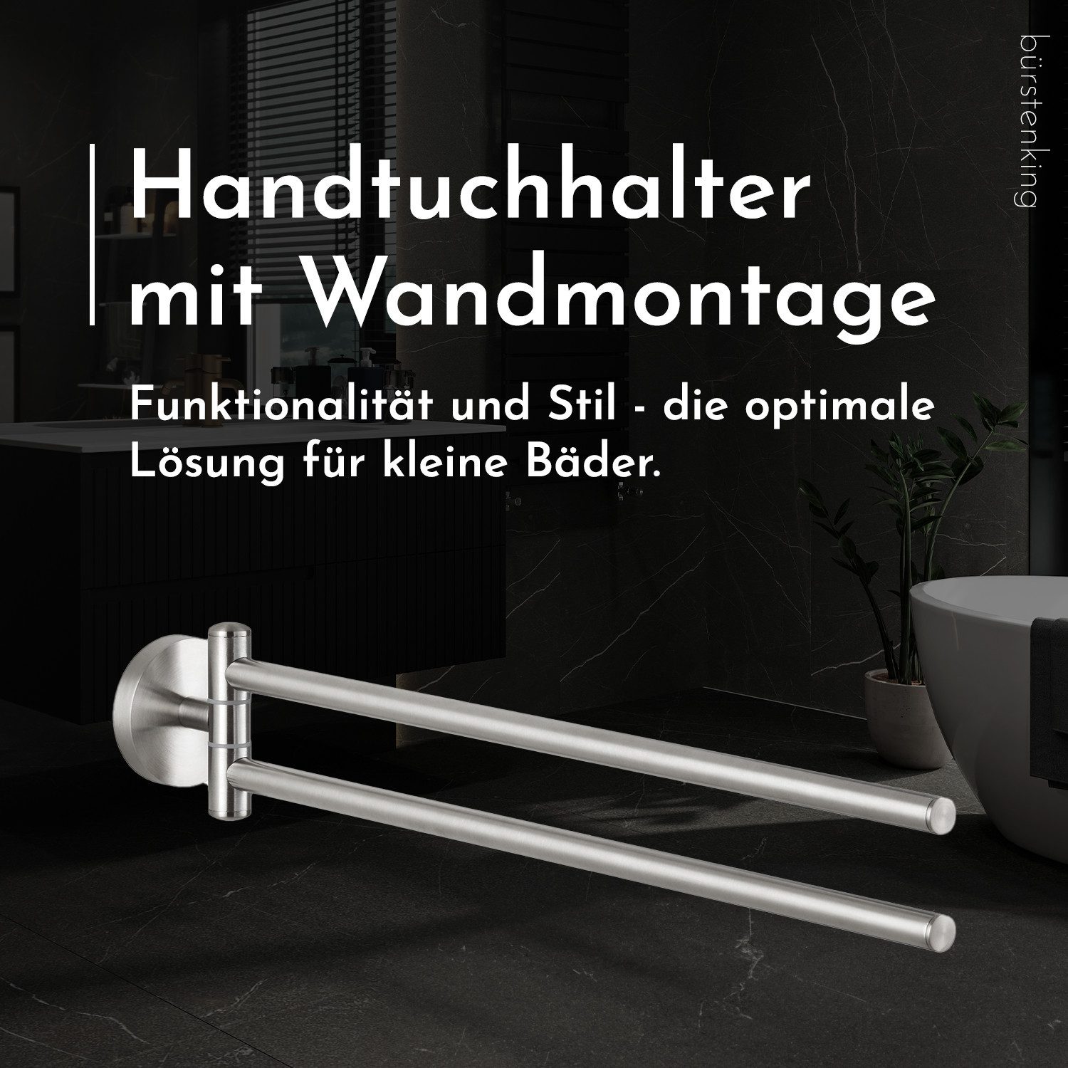 Bürstenking Doppelhandtuchhalter Handtuchhalter zweiarmig – Edelstahl gebürstet, rostfrei, Serie 190, Rostfrei, platzsparend, beweglich, langlebig