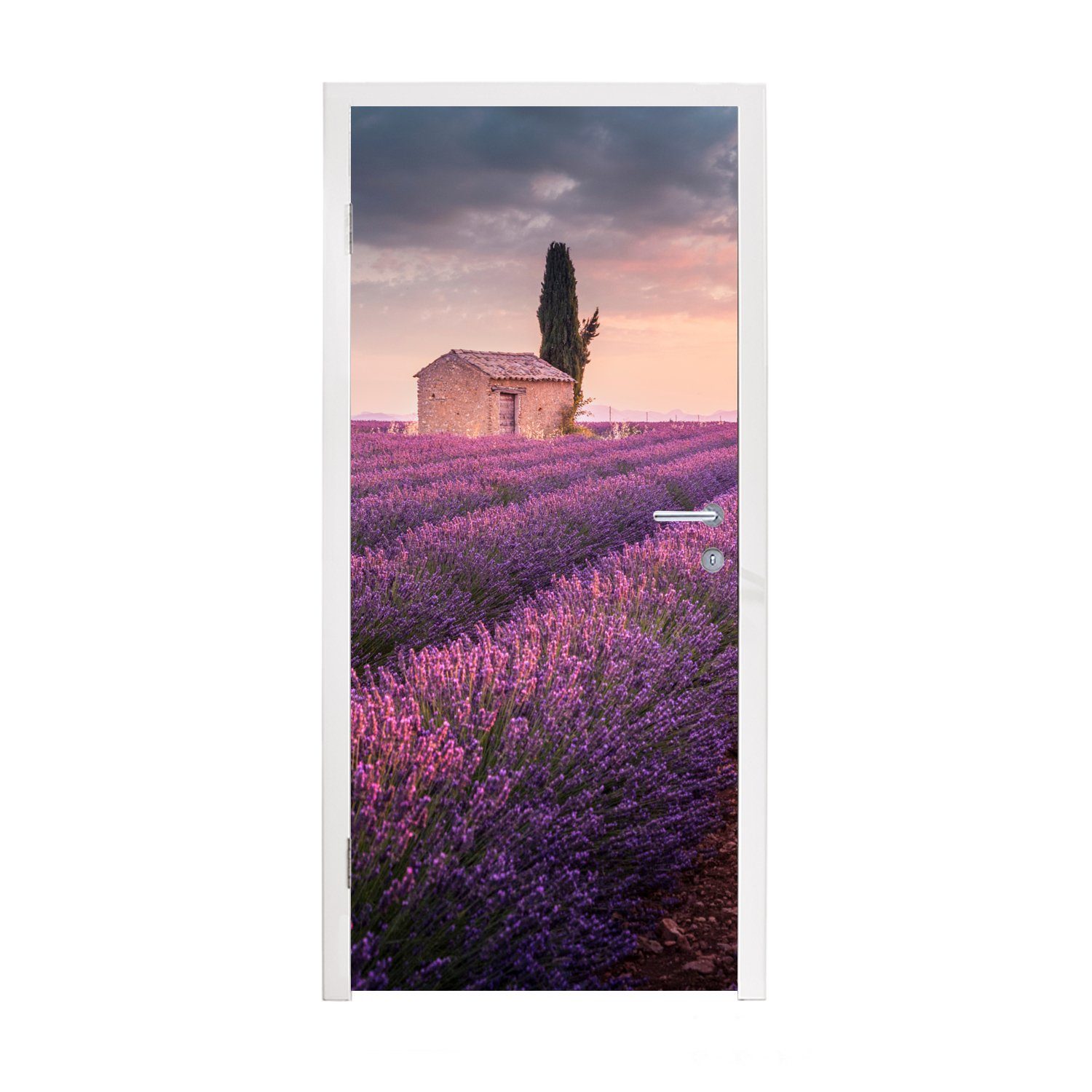 MuchoWow Türtapete Lavendel - Blumen - Lila - Feld, Matt, bedruckt, (1 St), Fototapete für Tür, Türaufkleber, 75x205 cm | Türtapeten