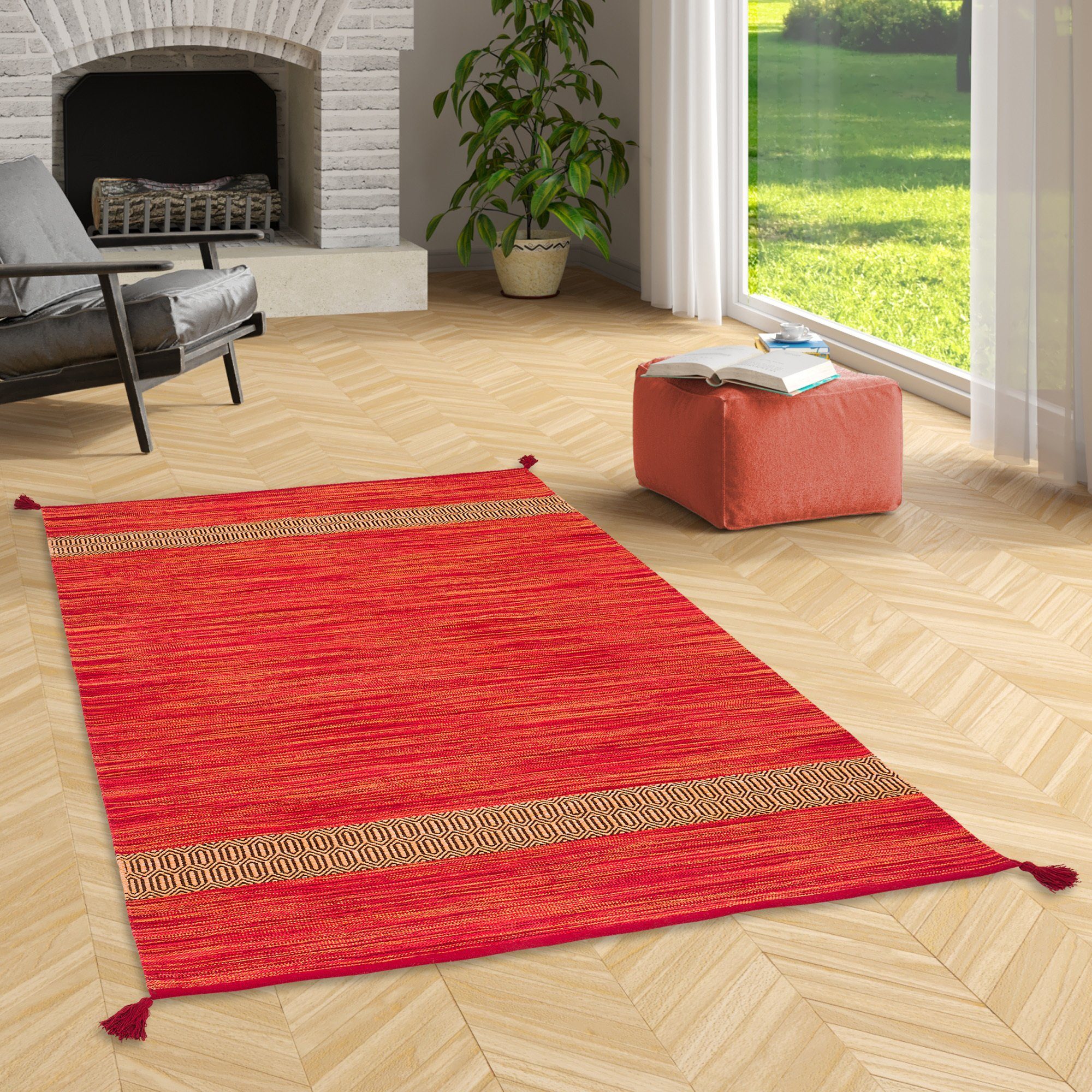 Pergamon Wollteppich Natur Baumwolle Teppich Kelim günstig online kaufen