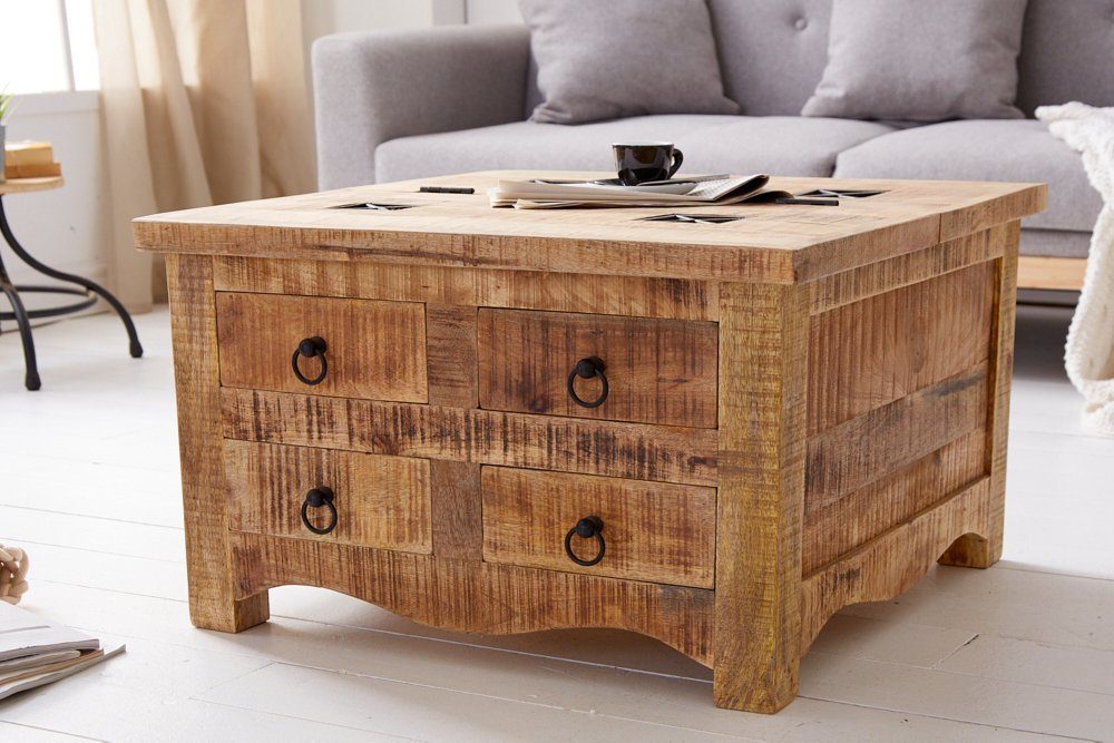 riess-ambiente Couchtisch IRON CRAFT 70cm natur, Wohnzimmer· Massivholz · eckig · Truhe · mit Schubladen · Industrial
