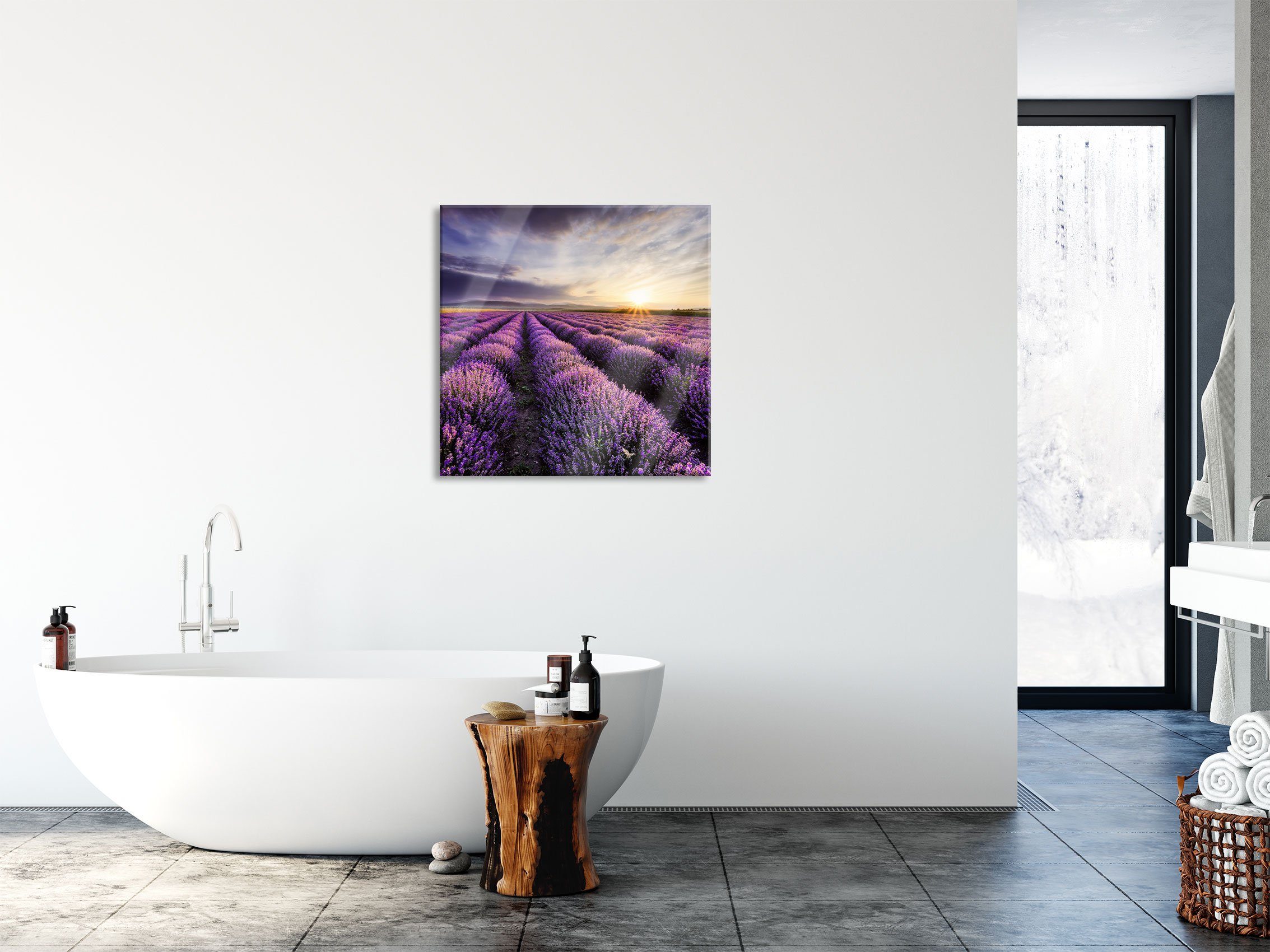 St), Glasbild Traumhafte Lavendel aus Echtglas, inkl. (1 und Abstandshalter Aufhängungen Lavendel Provence Glasbild Traumhafte Pixxprint Provence,
