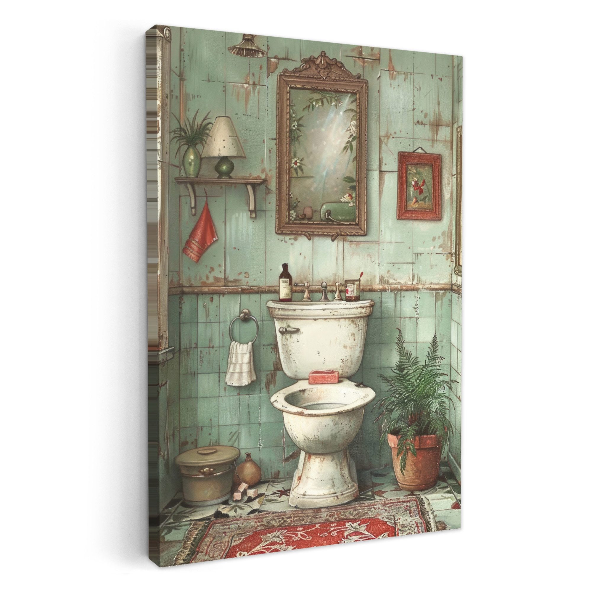 OneMillionCanvasses® Leinwandbild Weinlese - Toilette - Illustration, Fotod günstig online kaufen