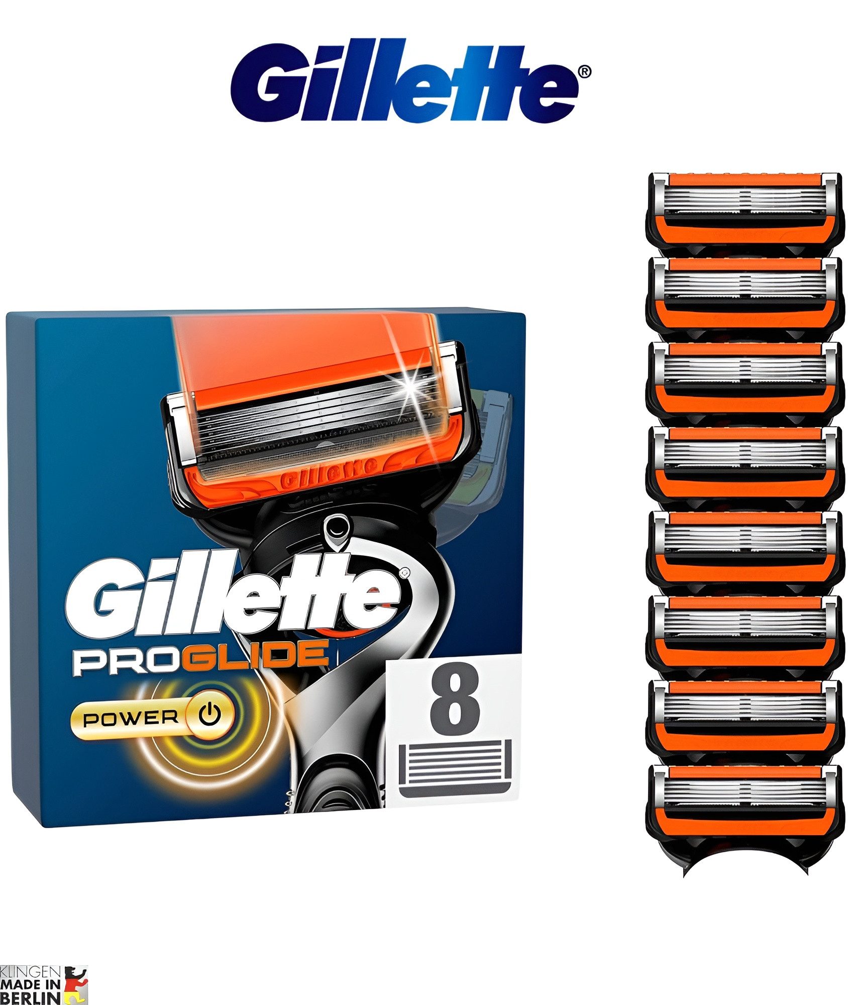 Gillette Rasierklingen ProGlide Power, 8-tlg., 8 Ersatzklingen für Nassrasierer Herren mit 5-fach Klinge