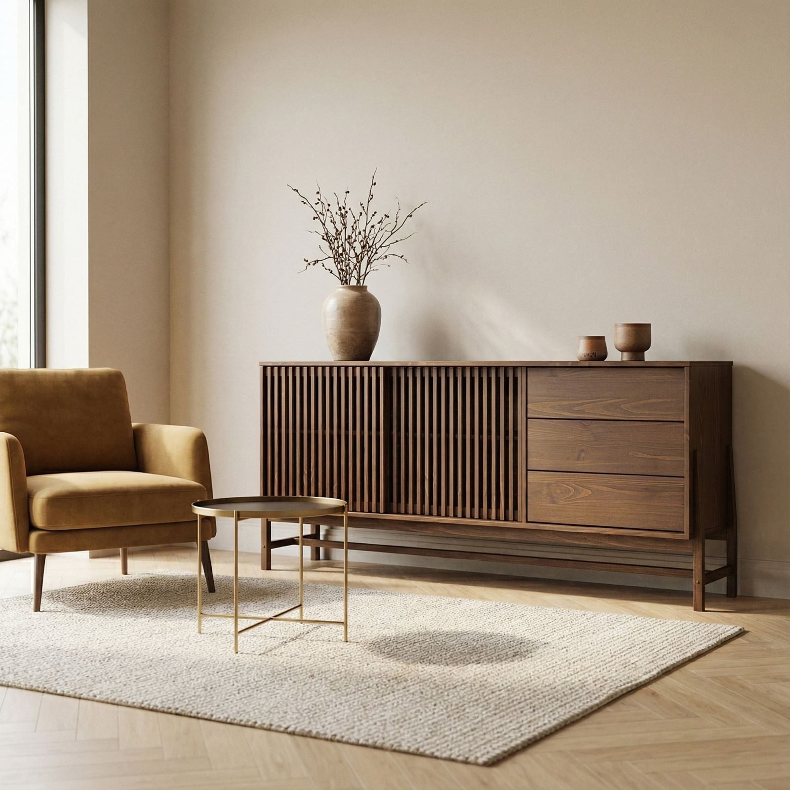 IDIMEX Sideboard ADAMO, Kommode 175 cm aus Massivholz mit Lamellenschiebetüren Nussbaum Finish