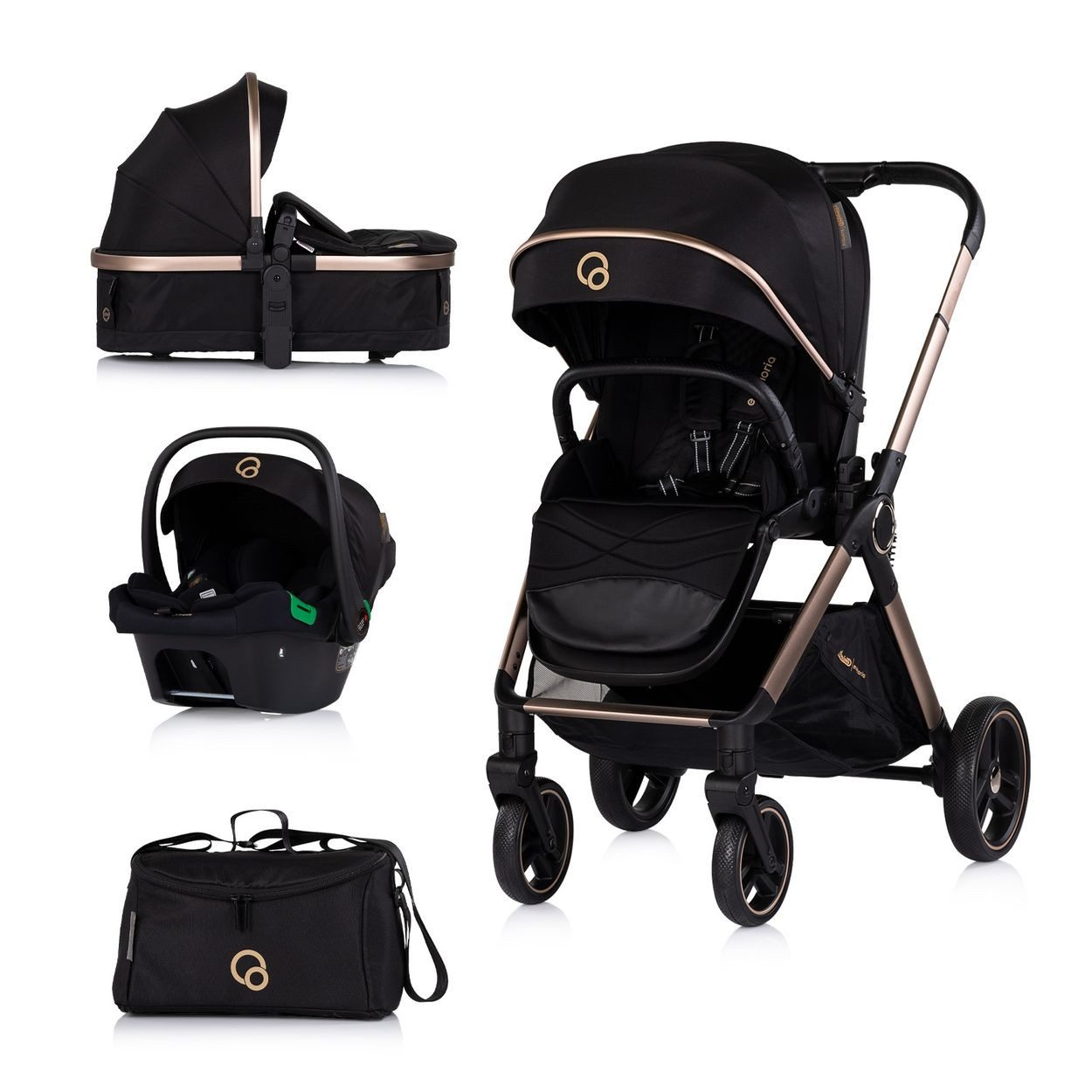 Chipolino Kombi-Kinderwagen Euphoria 3 in 1, Aluminium, 5-Punkt-Gurt, 3-Punkt-Gurt, Babywanne, Babyschale
