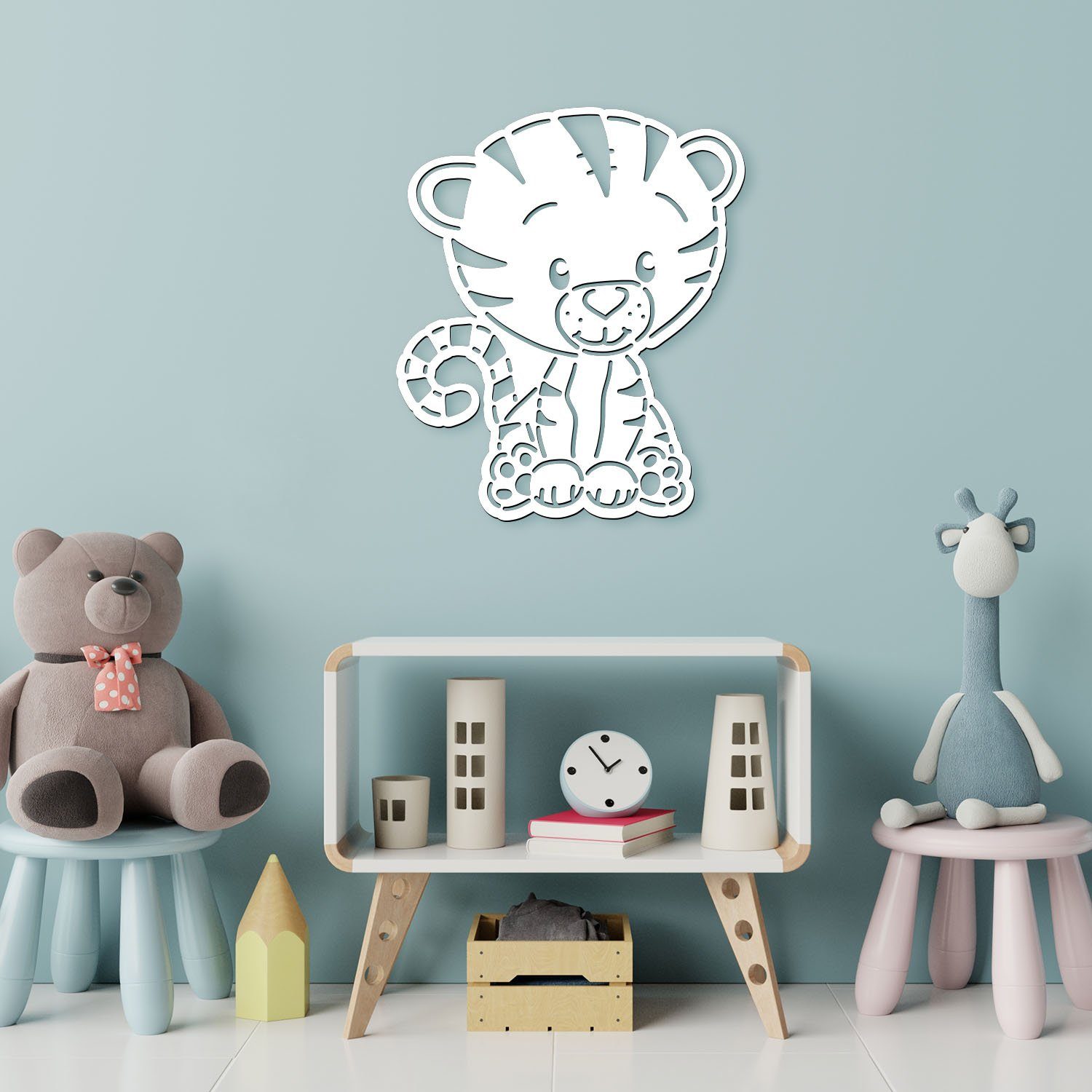 Wandlampe fest LED Holz integriert, Deko Nachtlicht Lampe Gold Tiger Ohne I Kinder Wand Baby Kinderzimmer, Namofactur LED für Warmweiß Zugschalter/Stern,