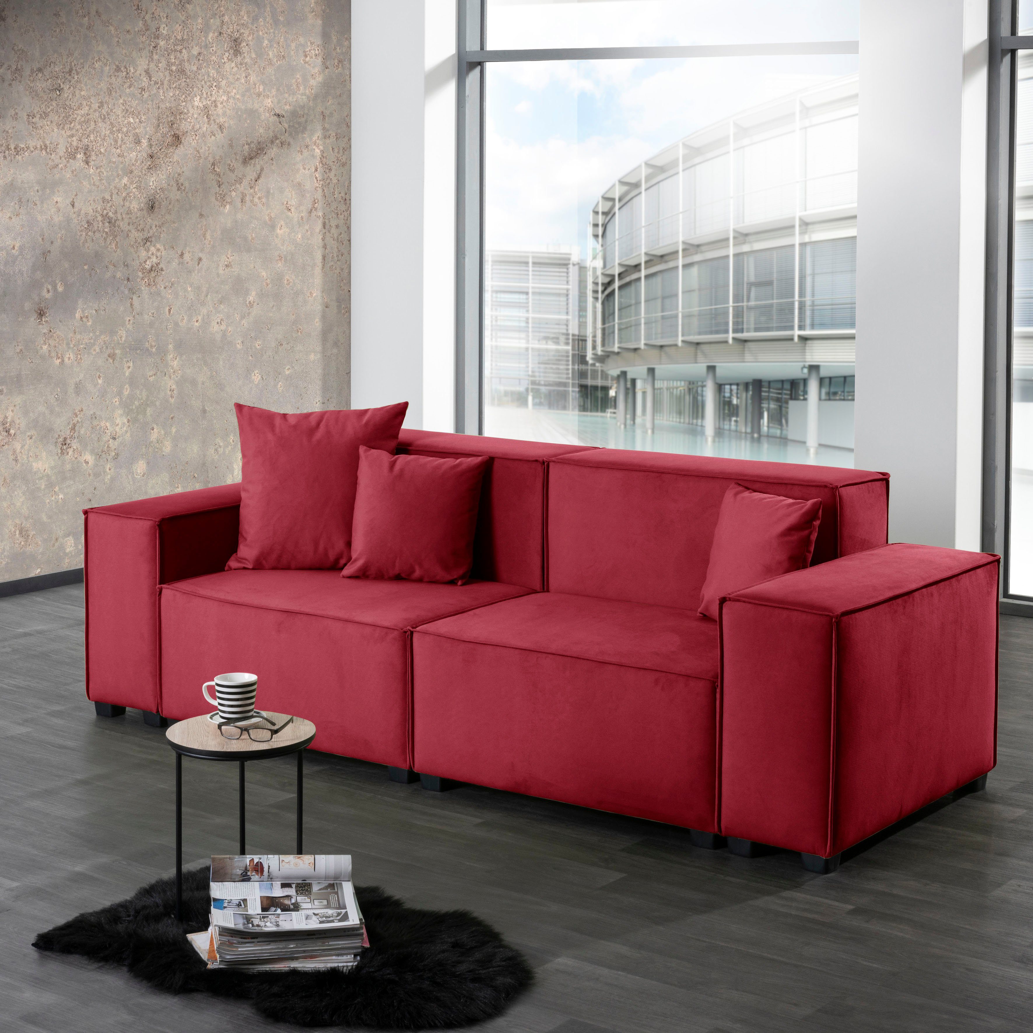 Max Winzer® Wohnlandschaft MOVE, Set, Sofa-Set 01 aus 6 Sitz-Elementen, inklusive 3 Zierkissen, kombinierbar rot