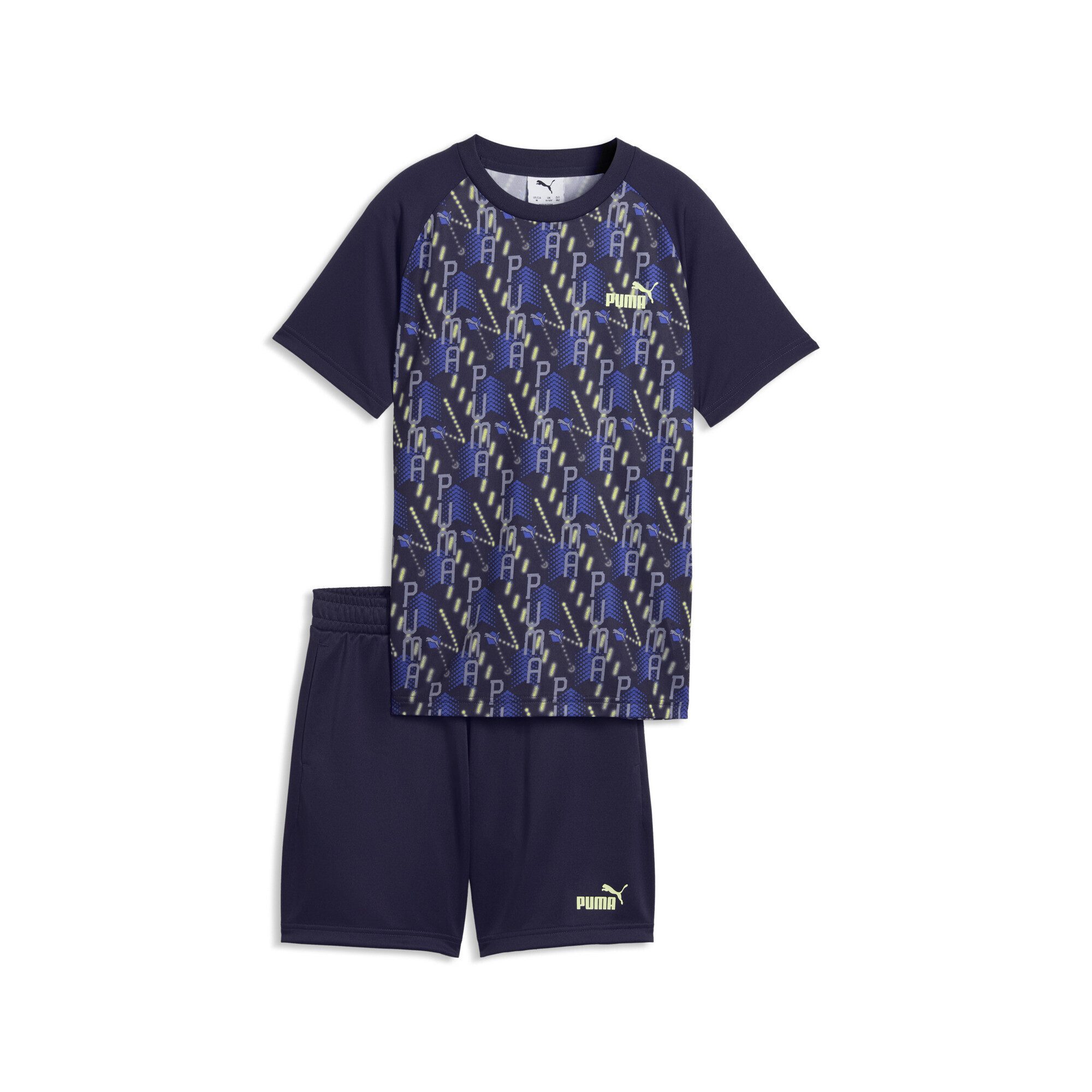 PUMA Jogginganzug TRAIN ALL DAY Essentials Bedrucktes T-Shirt und Shorts im Set