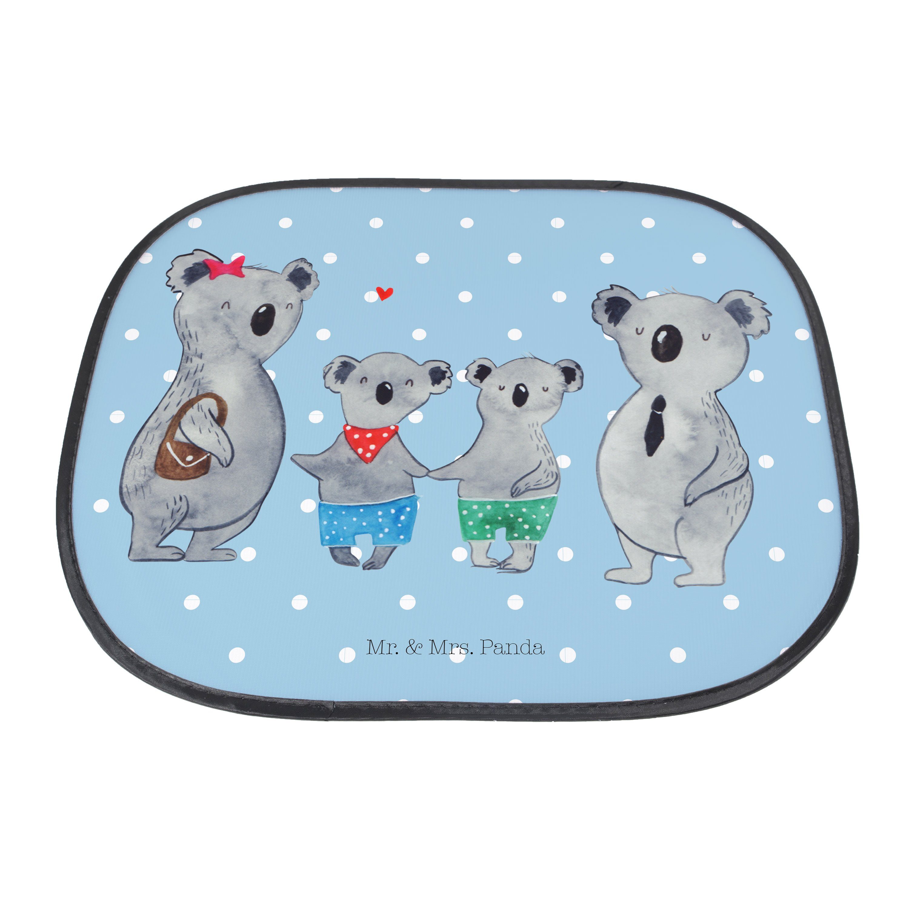 Sonnenschutz Koala Familie Mrs. Panda, - Mr. - Sonnenschutz & zwei Seidenmatt Kinder, Geschenk, Fa, Pastell Blau