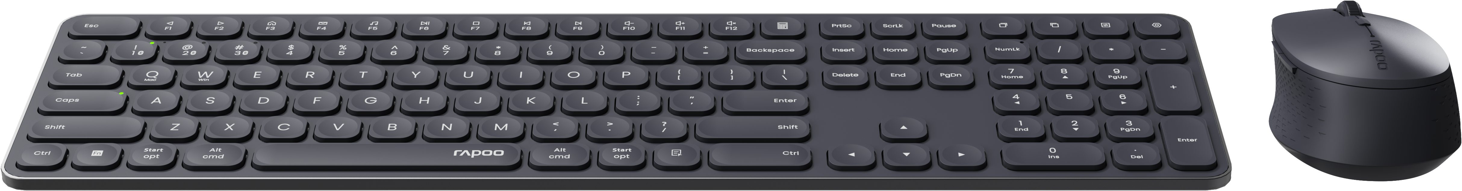 Rapoo 9810 M - DE Dunkelgraues Multi-Mode Wireless Set, Kabelloses Tastatur- und Maus-Set, Unterstützt nahtlosen Gerätewechsel & hohe Präzision