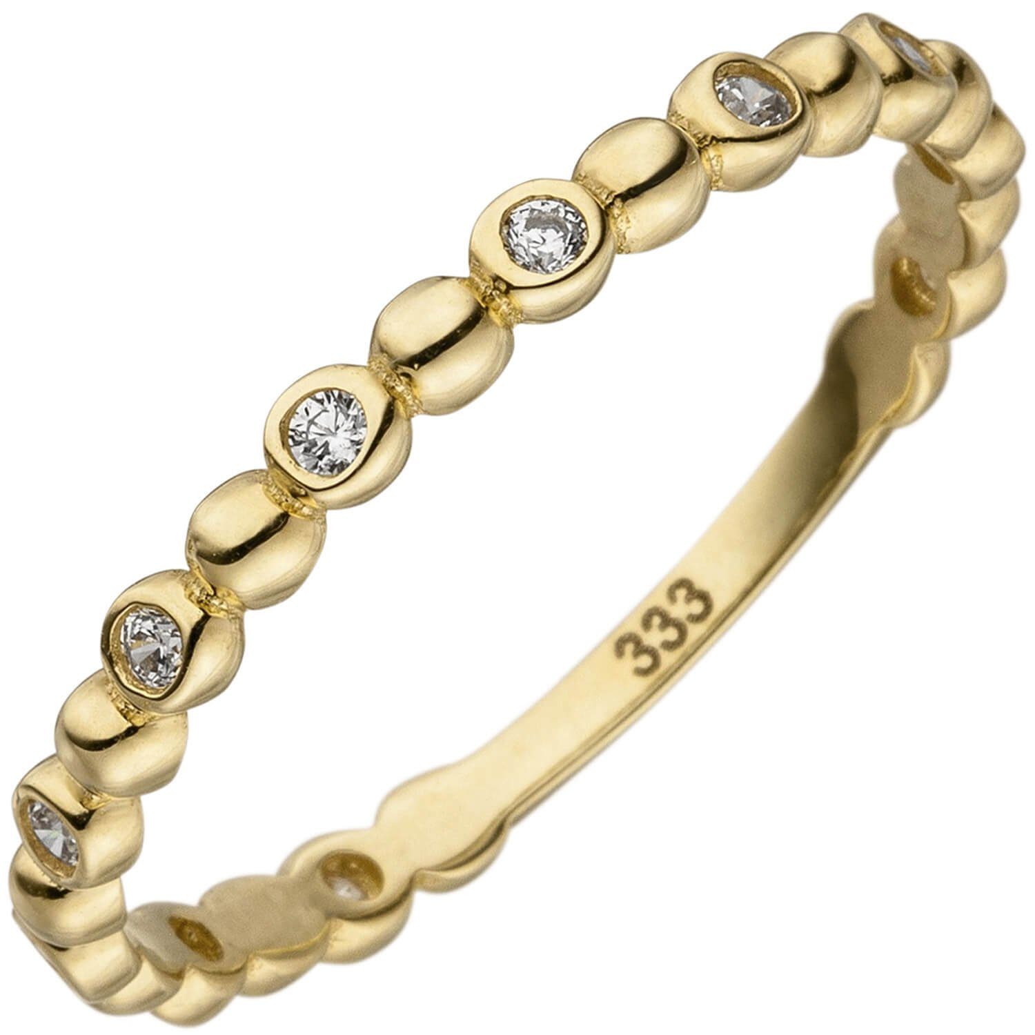 Schmuck Krone Fingerring Kugel-Ring Damenring 11 Zirkonia weiß 333 Gold Gelbgold Fingerring 2,2mm breit, Gold 333