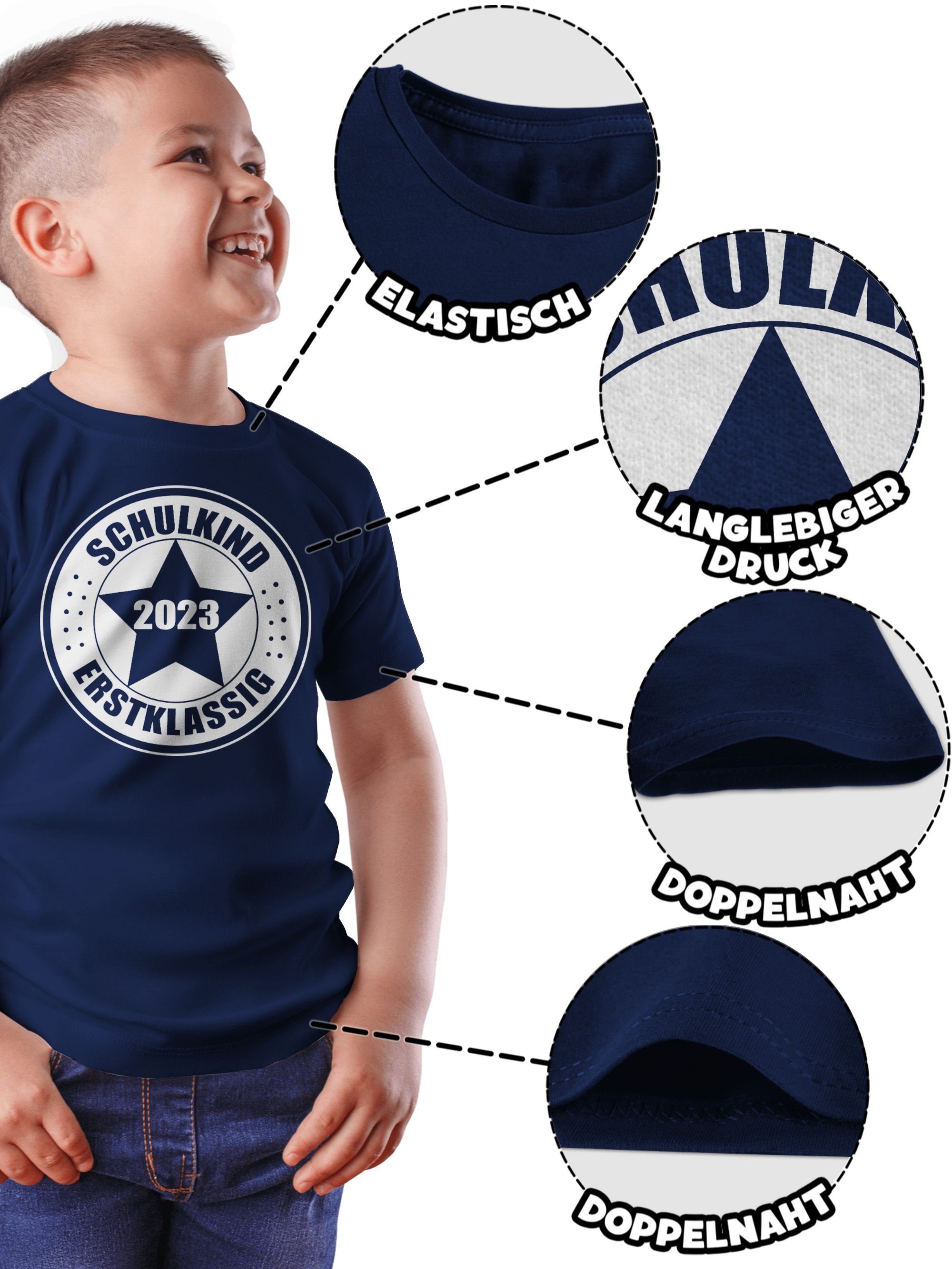 Shirtracer T-Shirt Einschulung Geschenke Schulanfang 2023 Erstklassig - 2 Schulkind Junge Dunkelblau
