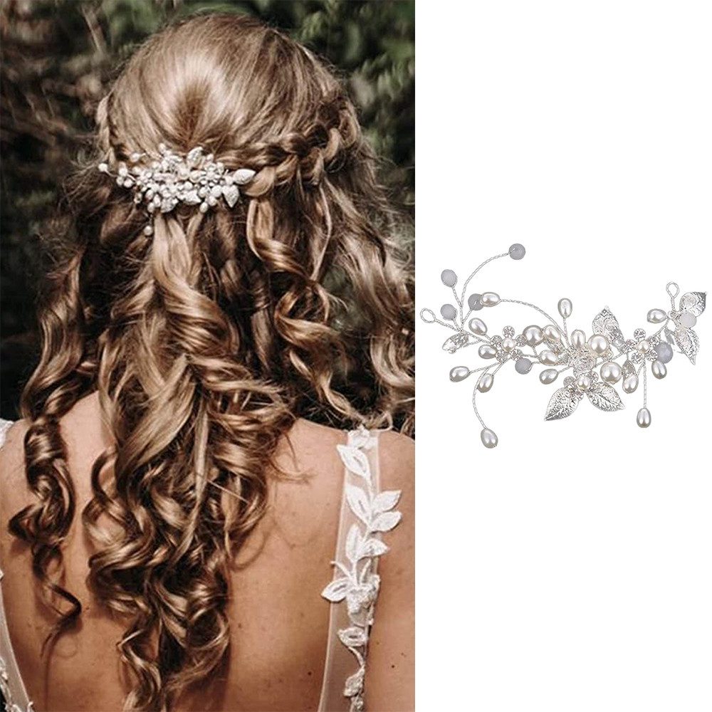 Coonoor Haarspange Silberhochzeit Kristall Haar Reben Blume Blatt Kopfschmuck, Hochzeit Haarschmuck für die Braut