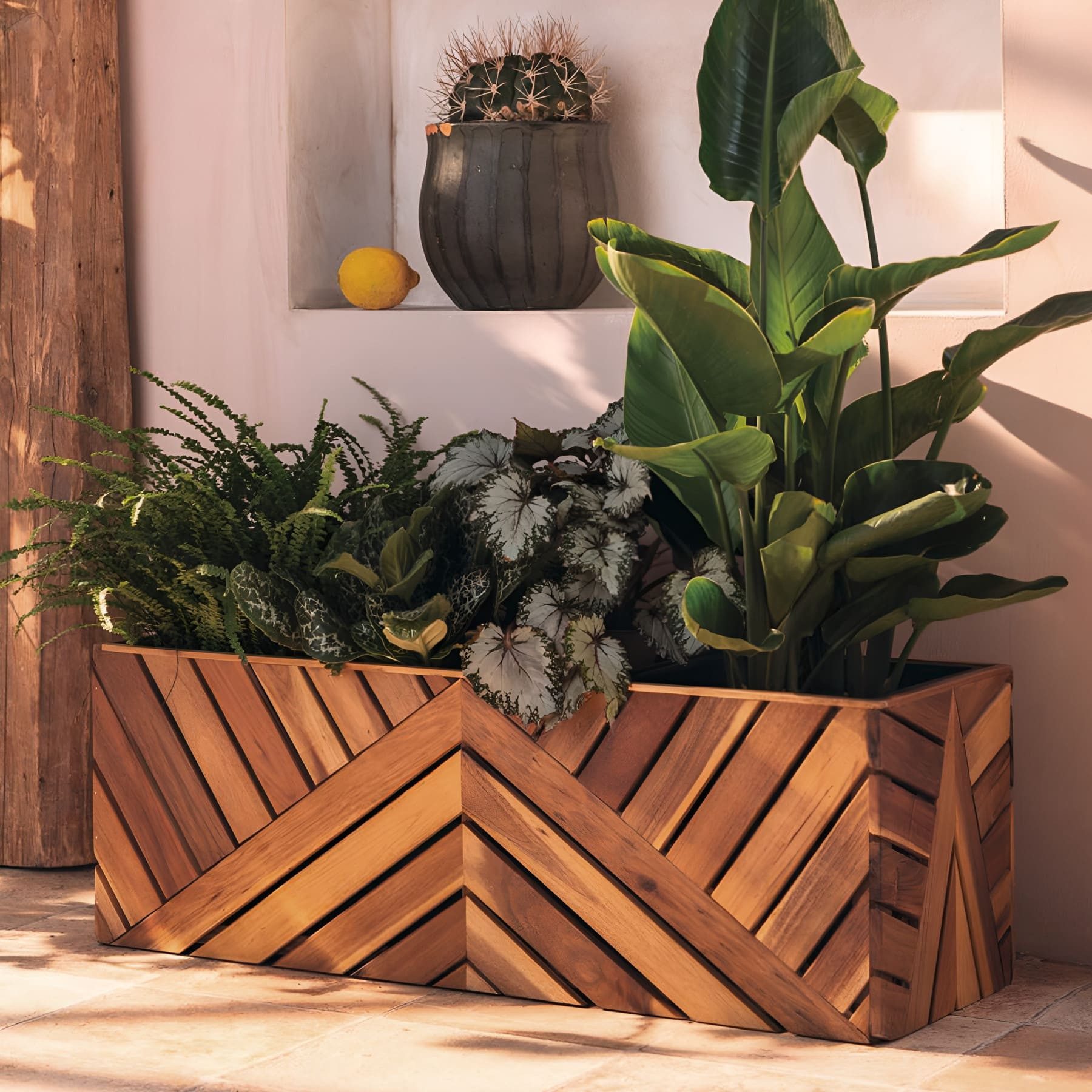 Dekoleidenschaft Blumenkasten Balkonkasten Pflanzkasten aus recyceltem Holz, 82 cm lang, Blumenkübel, braun mit Einsatz
