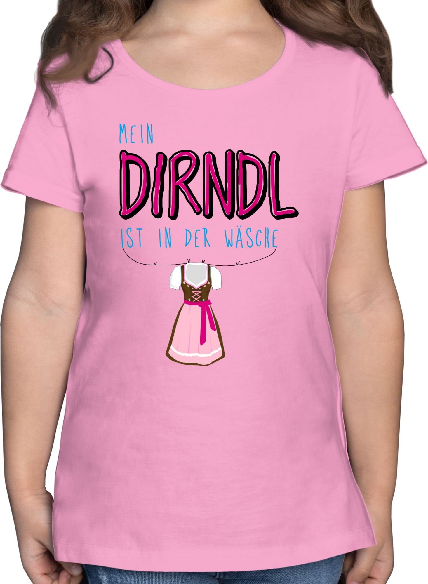 Shirtracer T-Shirt Mein Dirndl ist in der Wäsche Mode für Oktoberfest Kinder Outfit 3 Rosa