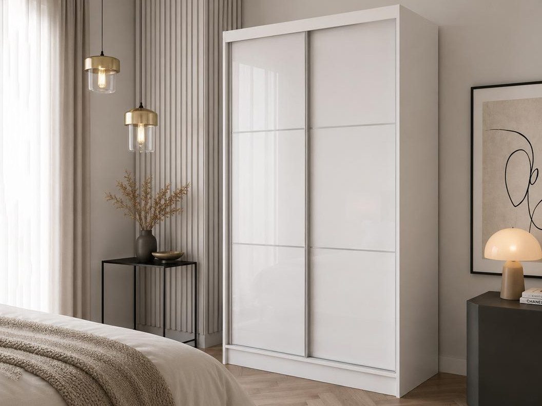 Beautysofa Schiebetürenschrank VIVA II (Lacobel-Glasfronten, 4 Farben: Weiß, Grau, Schwarz und Kaschmir) mit Schubladen, Breite: 120cm, 200cm oder 240cm