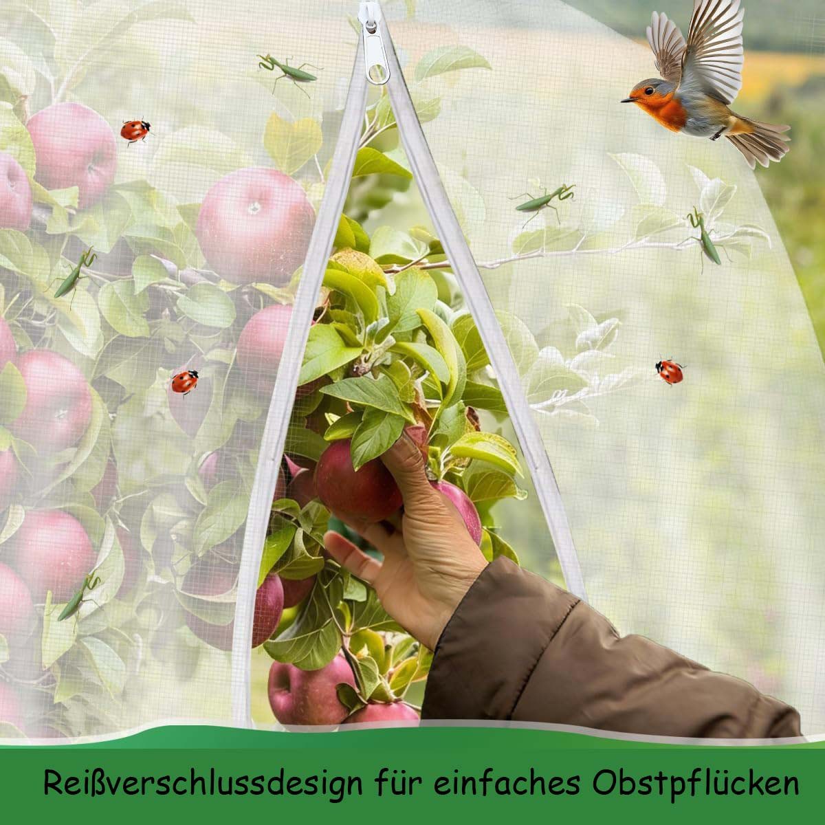 Diwzbyn Schutznetz Obstbaumnetz, Vogelschutznetz mit Reißverschluss und Kordelzug, BxL: 1x1 m