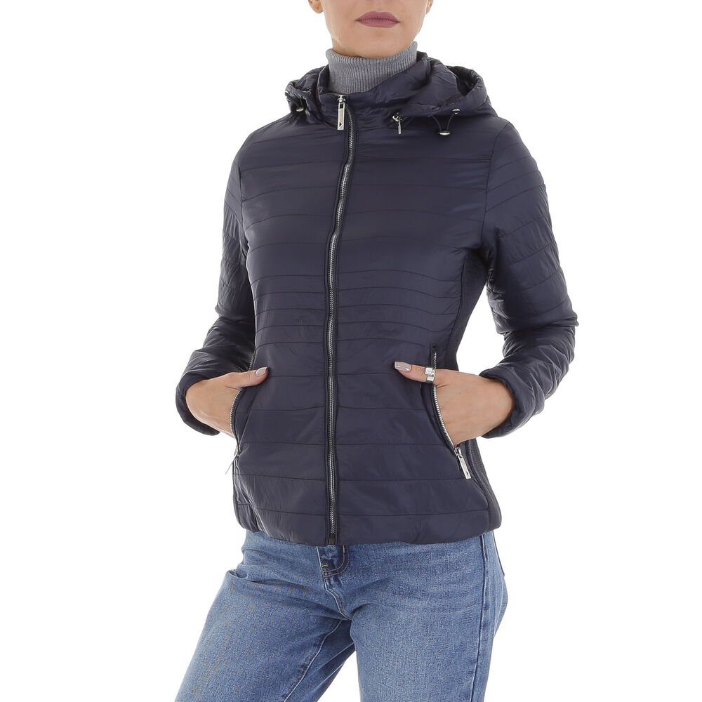 Ital-Design Steppjacke Damen Freizeit Kapuze (abnehmbar) Leicht gefüttert Übergangsjack in Dunkelblau