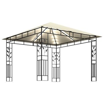 vidaXL Partyzelt Pavillon mit Moskitonetz & LED-Lichterkette 3x3x2,73m Cremeweiß