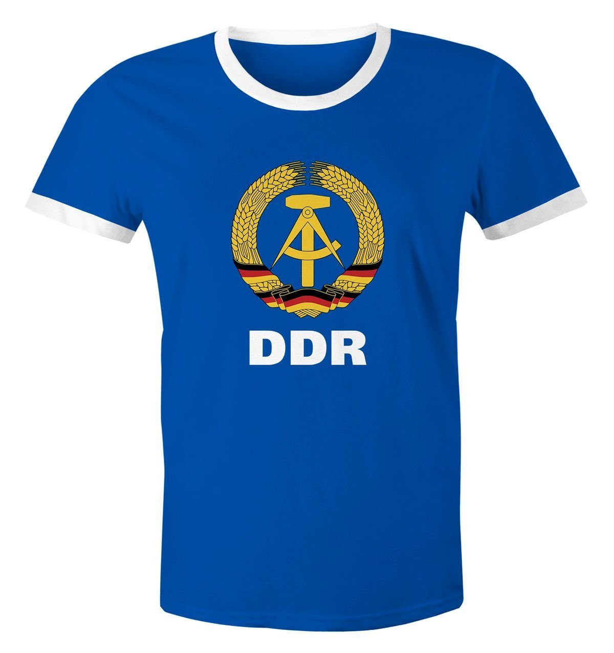 MoonWorks Print-Shirt Herren WM-Shirt DDR Fan Nostalgie Retro Moonworks® mit Print blau