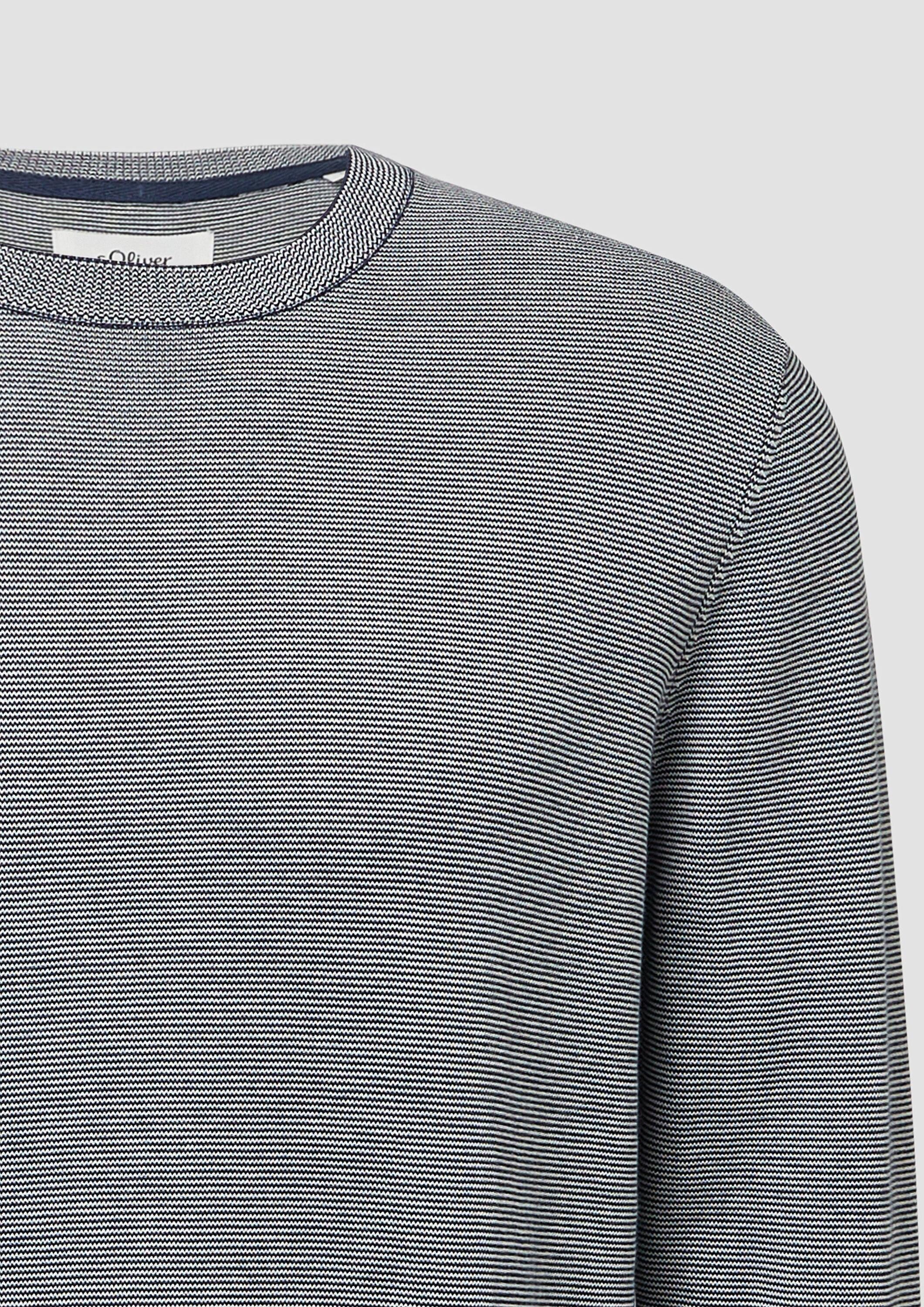 s.Oliver Sweatshirt Strickpullover Fein gestreifter Pullover mit Crew Neck und abgesetzten Bündchen