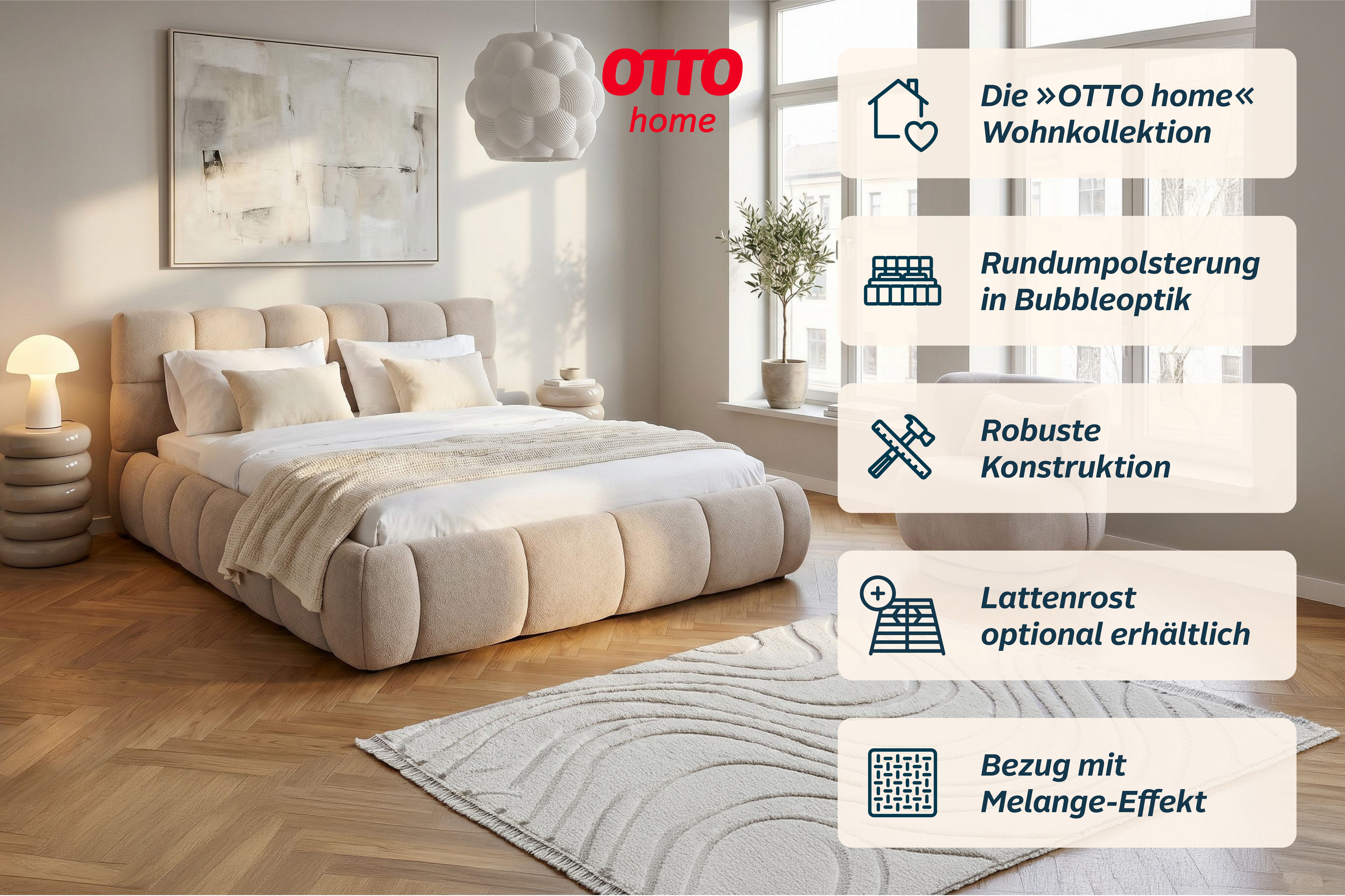 OTTO home Polsterbett Sennor mit schönem gepolsterten Kopfteil, Polsterbett, Bezug mit Melange-Effekt – Bild 2 von 5
