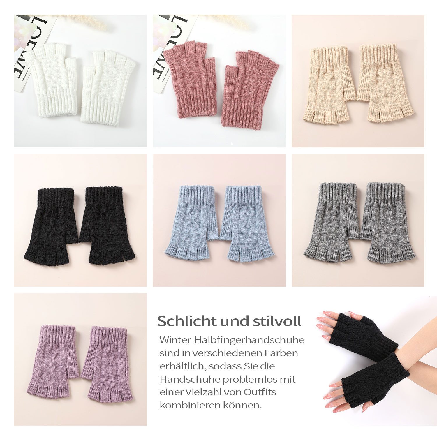 Refttenw Strickhandschuhe Fingerlose Strickhandschuhe,Bequeme, warme Winterhandschuhe