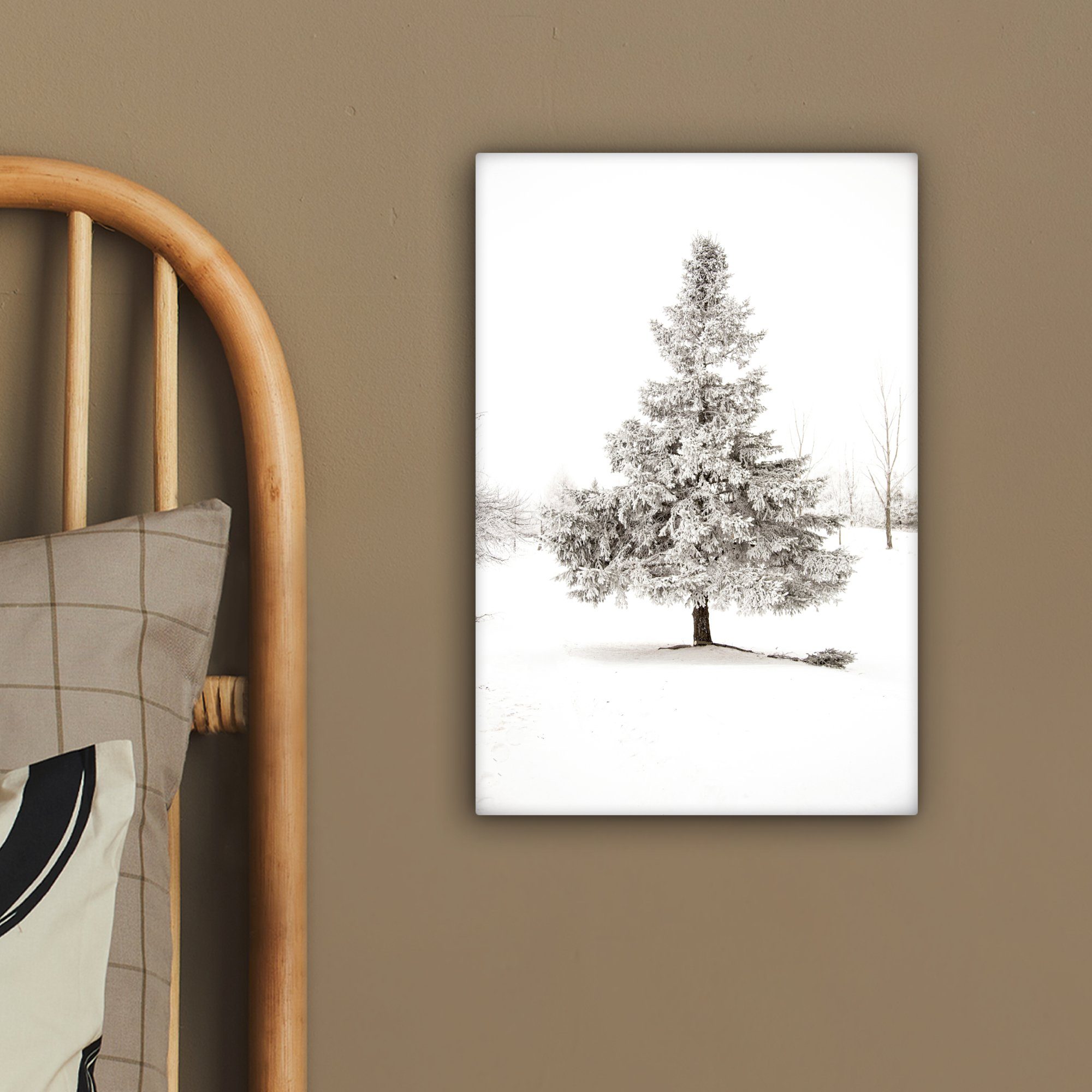 Schnee - 20x30 Leinwandbild OneMillionCanvasses® bespannt (1 inkl. Baum fertig Winter cm St), Zackenaufhänger, - - Jahreszeiten, Natur Leinwandbild Gemälde, -