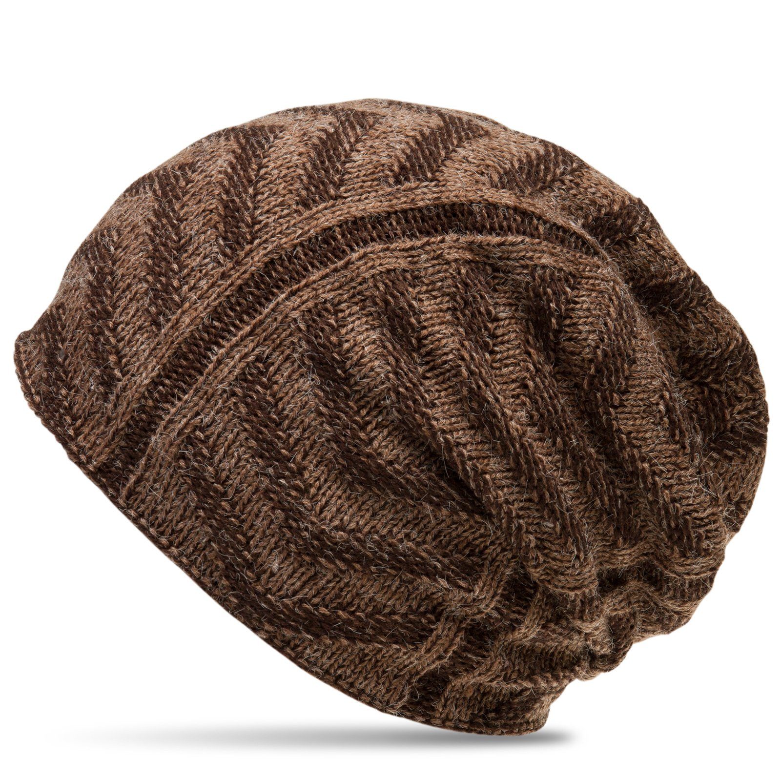 Caspar Beanie MU128 gefütterte Feinstrick Beanie Mütze mit stylischem Flecht Muster braun / dunkelbraun