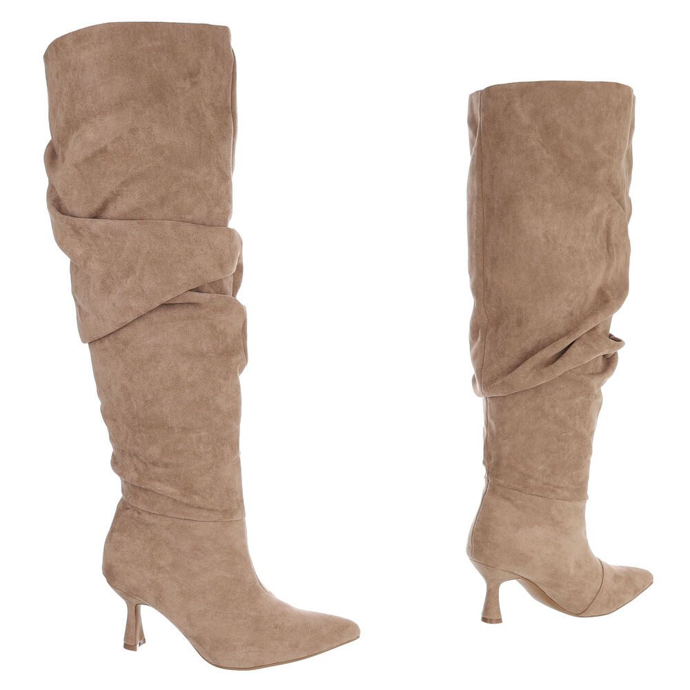 Ital-Design Damen Overknee-Stiefel mit Absatz und Gerafftem Schaft Overkneestiefel (92157706) Pfennig-/Stilettoabsatz Stiefel in Hellbraun – Bild 4 von 5
