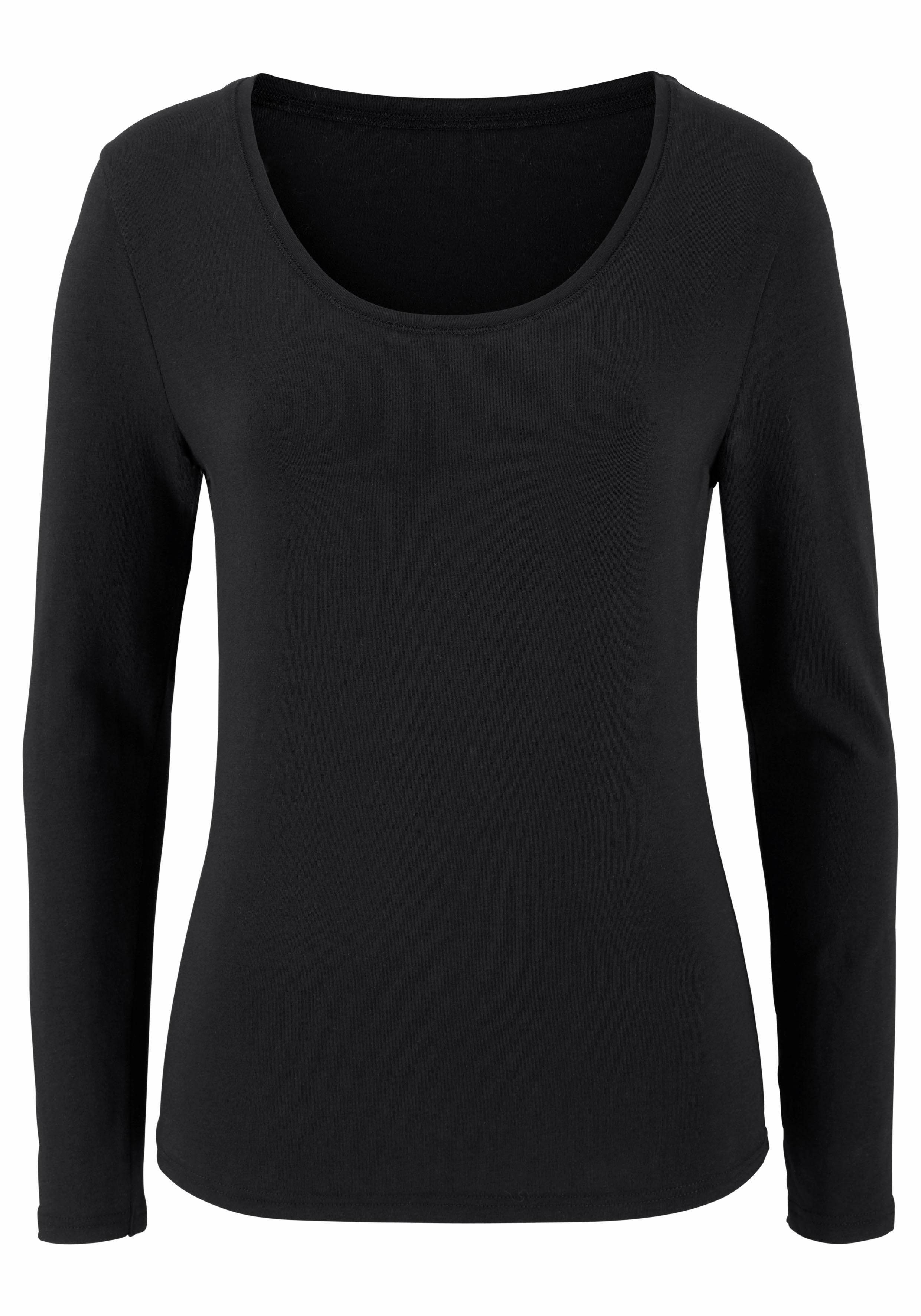 (2er-Pack) Baumwoll-Qualität Langarmshirt schwarz Vivance elastischer aus